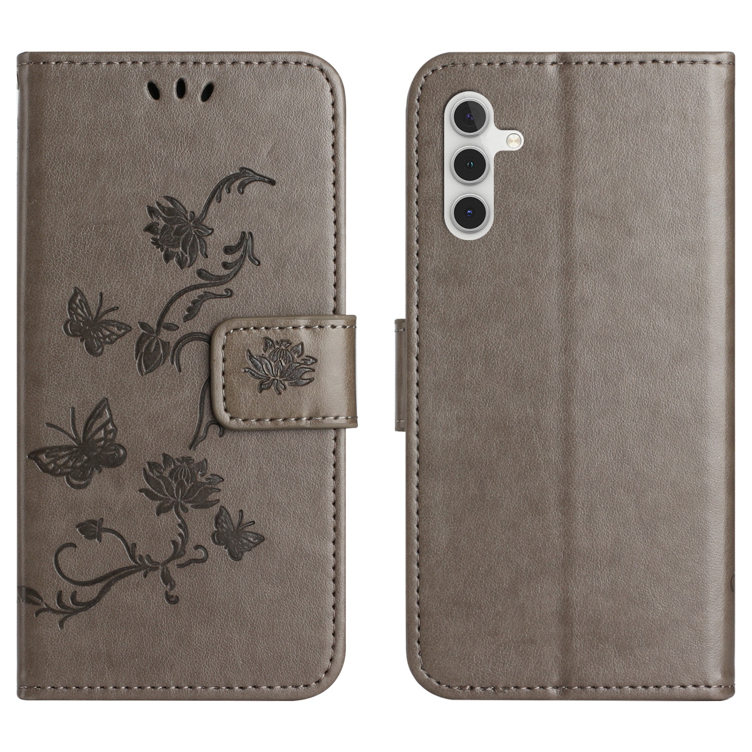 Läderfodral Fjärilar Samsung Galaxy S25 FE Grå