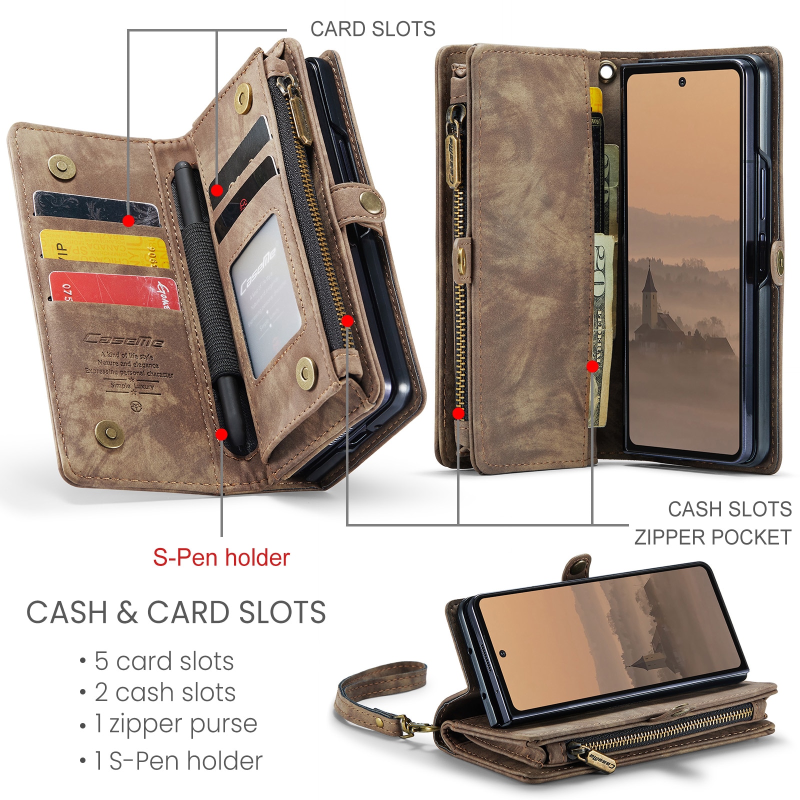 Multi-slot Plånboksfodral Samsung Galaxy Z Fold 7 Brun