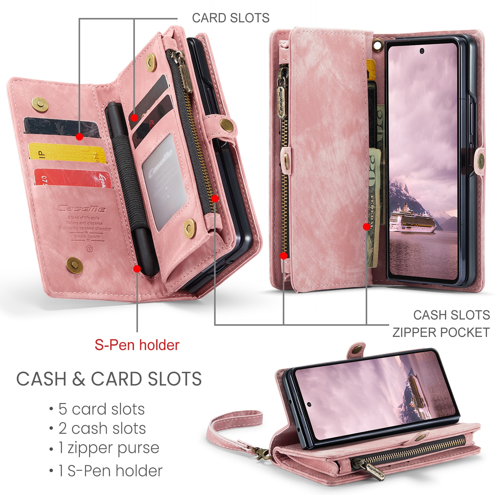 Multi-slot Plånboksfodral Samsung Galaxy Z Fold 7 Rosa