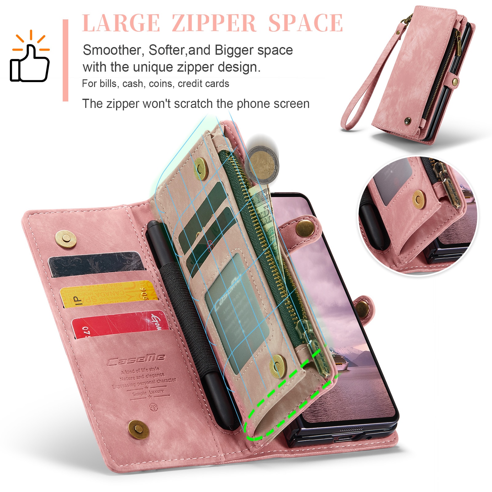Multi-slot Plånboksfodral Samsung Galaxy Z Fold 7 Rosa