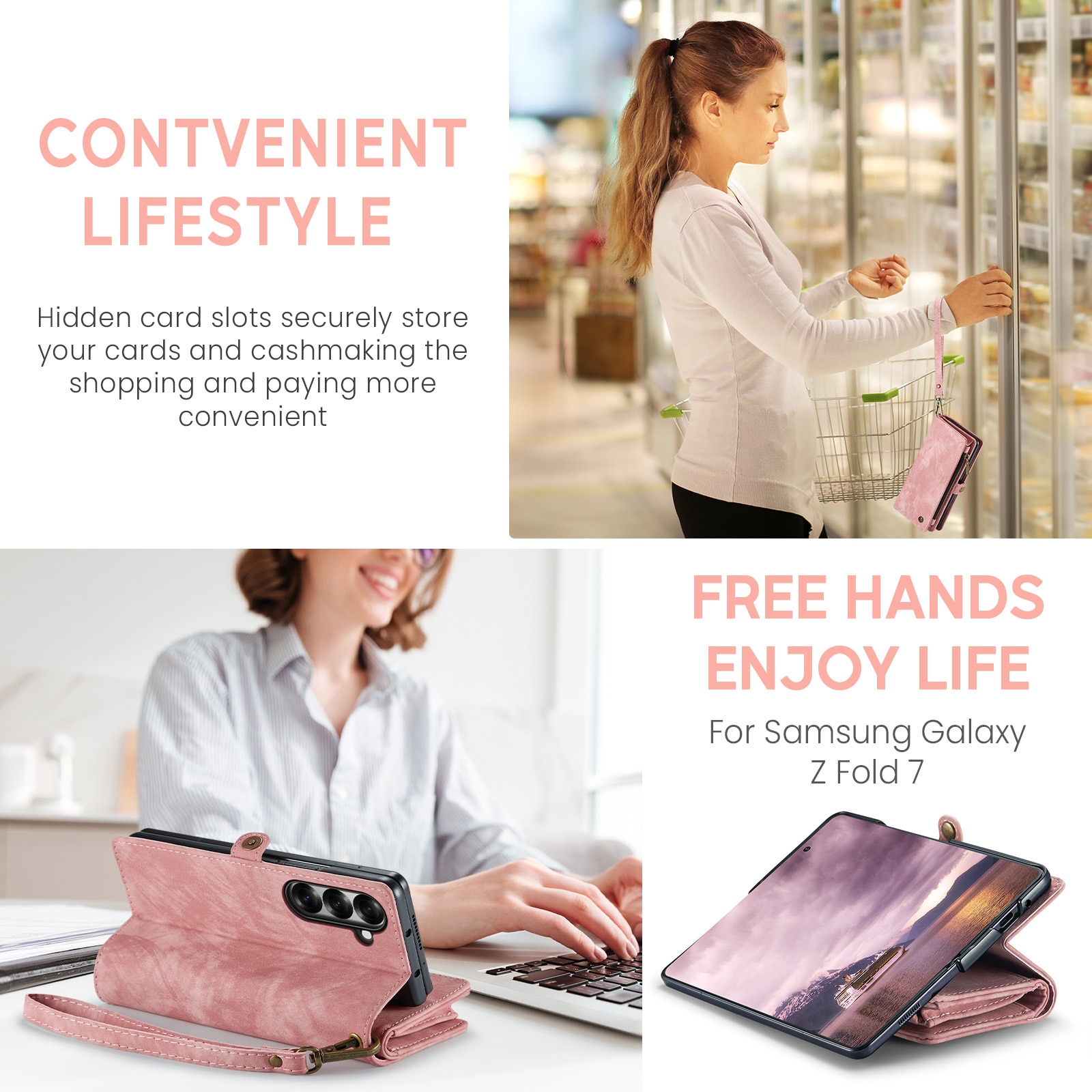 Multi-slot Plånboksfodral Samsung Galaxy Z Fold 7 Rosa