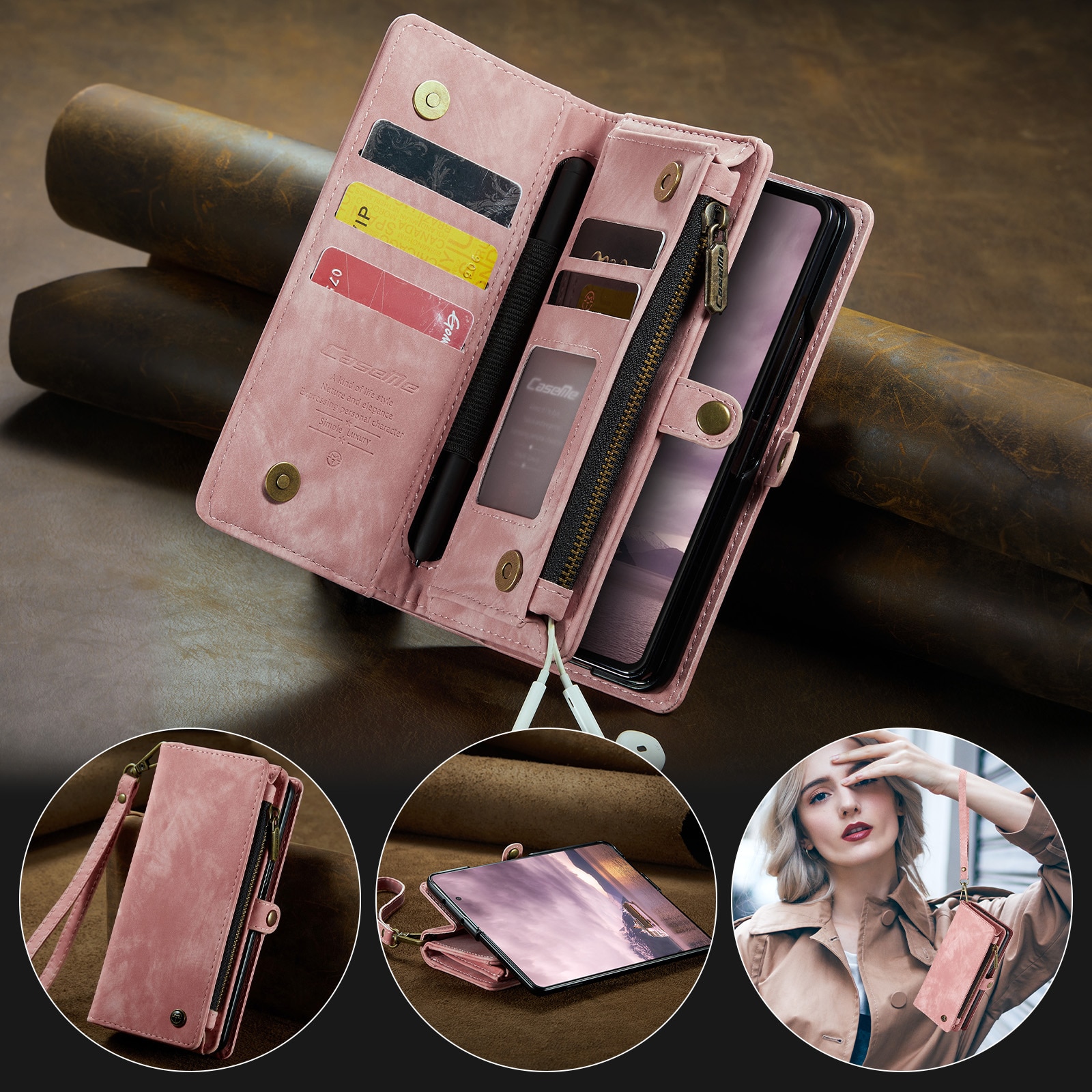 Multi-slot Plånboksfodral Samsung Galaxy Z Fold 7 Rosa