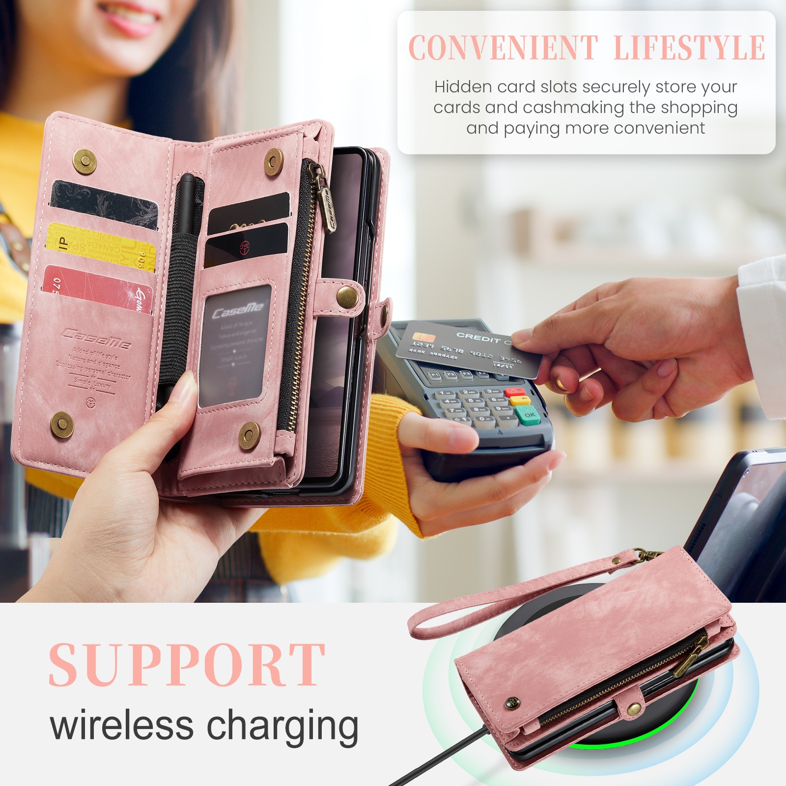 Multi-slot Plånboksfodral Samsung Galaxy Z Fold 7 Rosa
