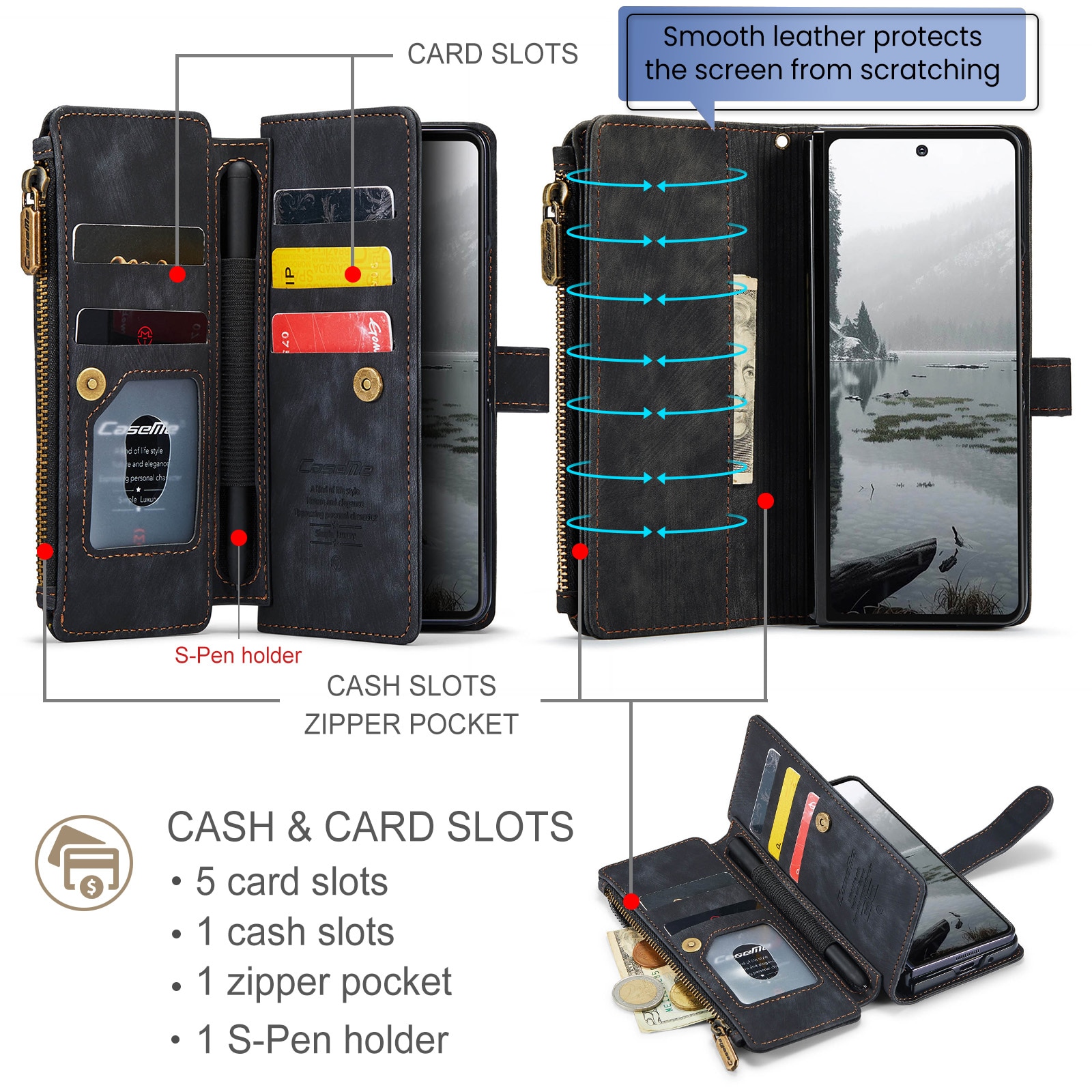 Zipper Plånboksfodral Samsung Galaxy Z Fold 7 svart
