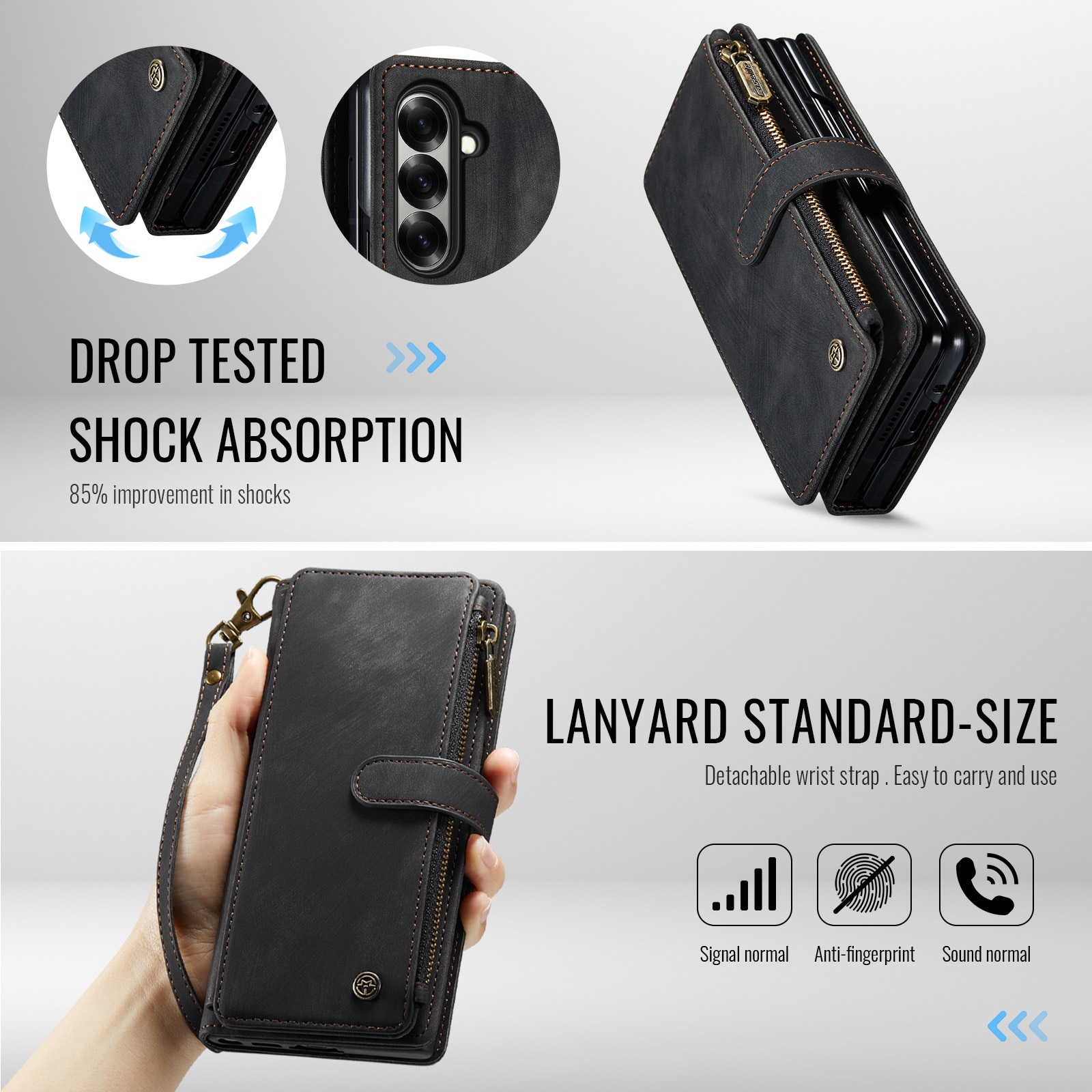 Zipper Plånboksfodral Samsung Galaxy Z Fold 7 svart