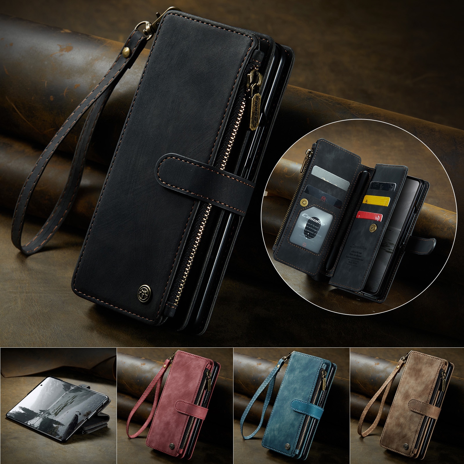 Zipper Plånboksfodral Samsung Galaxy Z Fold 7 svart