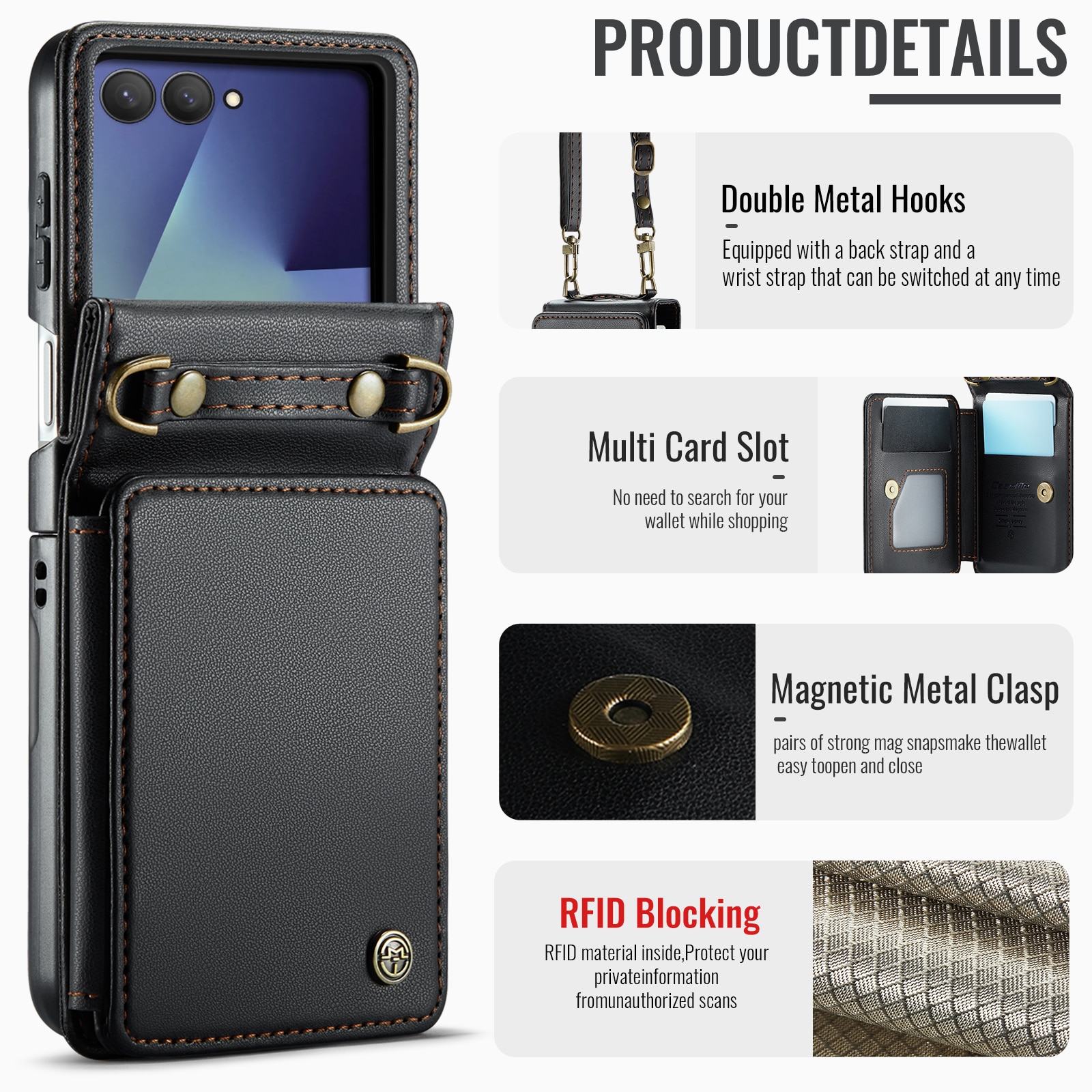 Plånboksskal RFID-skydd Samsung Galaxy Z Flip 7 Svart