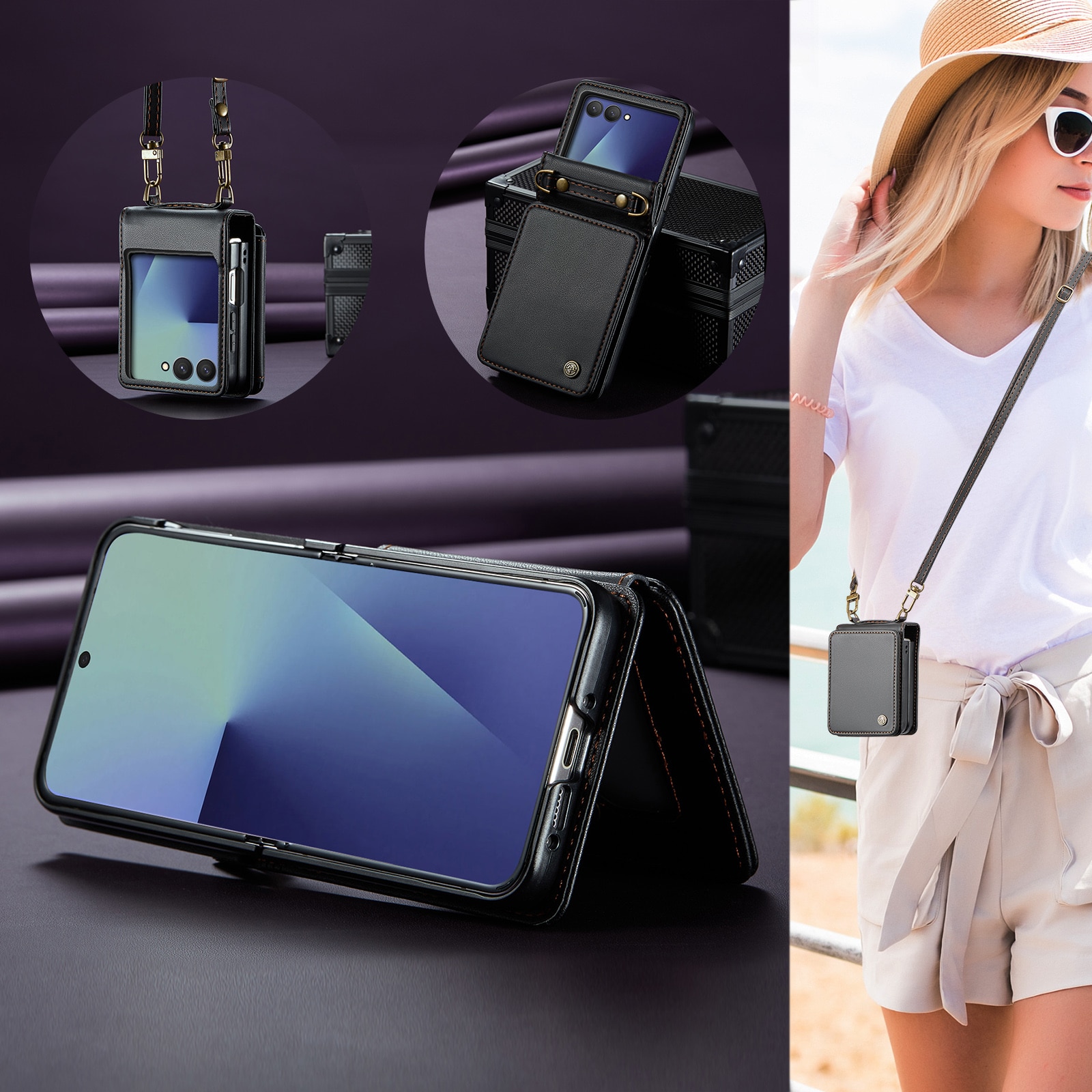 Plånboksskal RFID-skydd Samsung Galaxy Z Flip 7 Svart