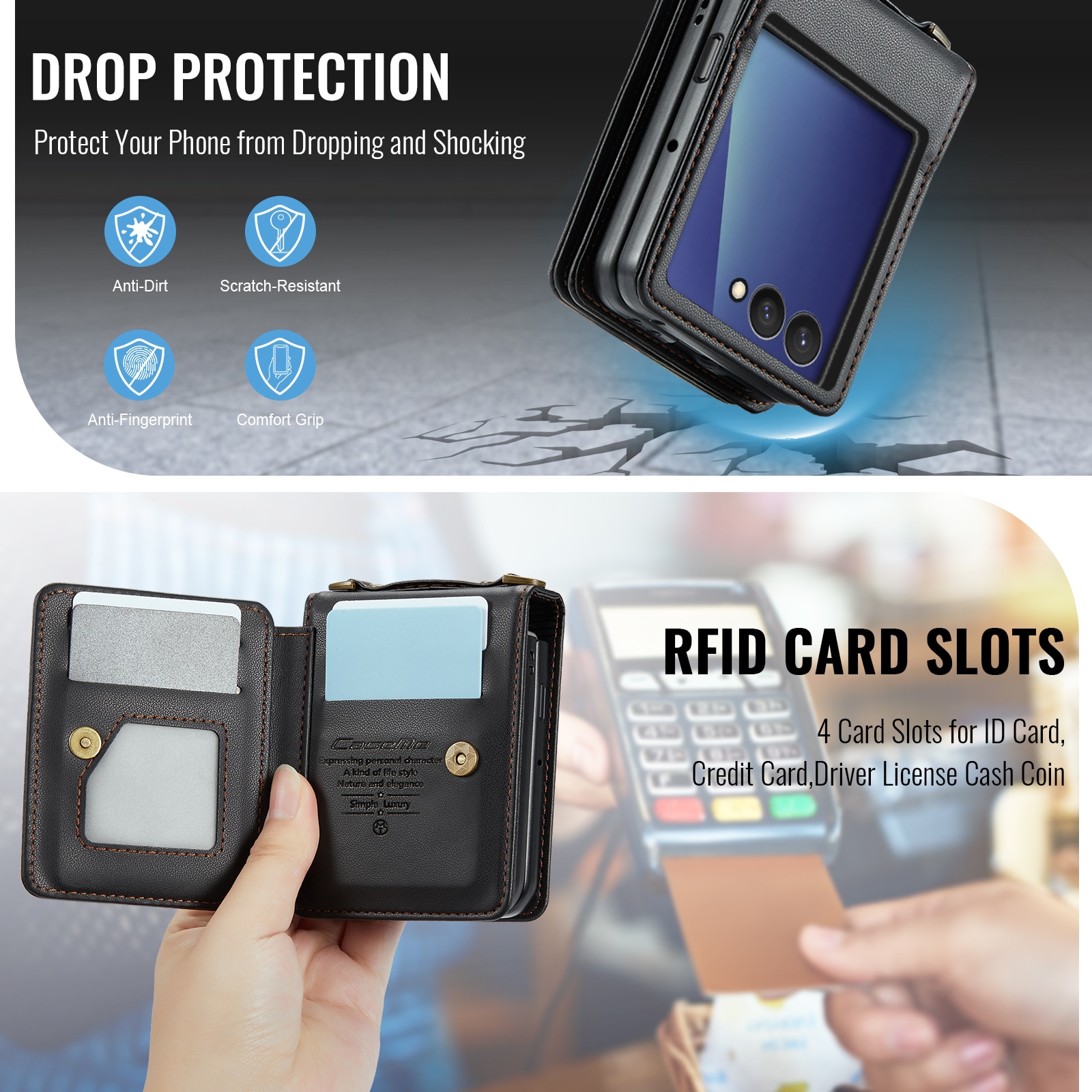 Plånboksskal RFID-skydd Samsung Galaxy Z Flip 7 Svart