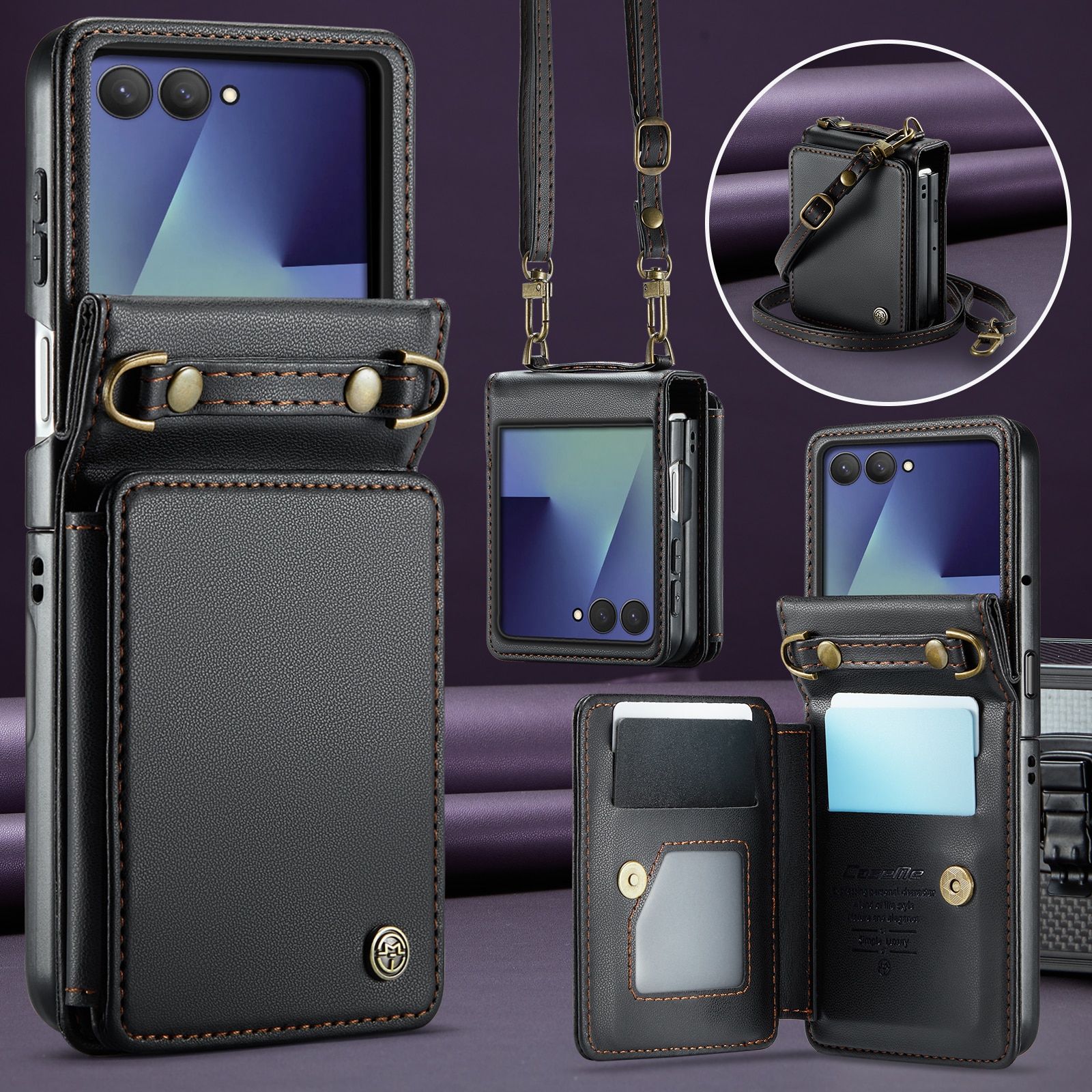 Plånboksskal RFID-skydd Samsung Galaxy Z Flip 7 Svart