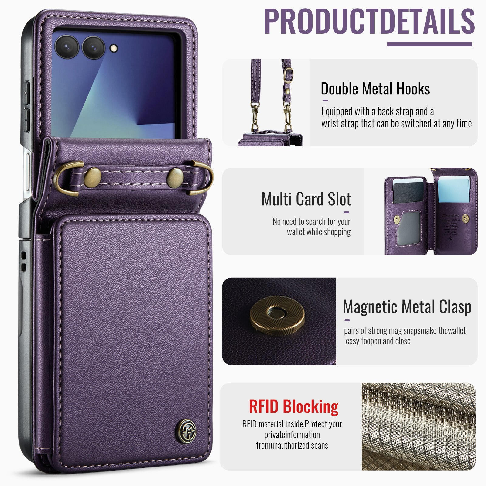 Plånboksskal RFID-skydd Samsung Galaxy Z Flip 7 Lila