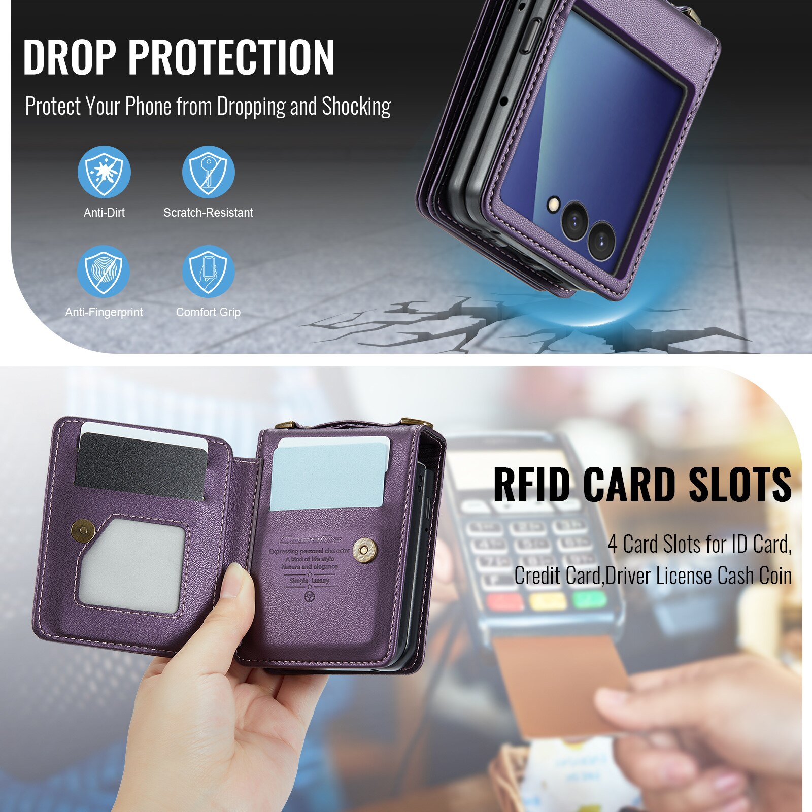 Plånboksskal RFID-skydd Samsung Galaxy Z Flip 7 Lila