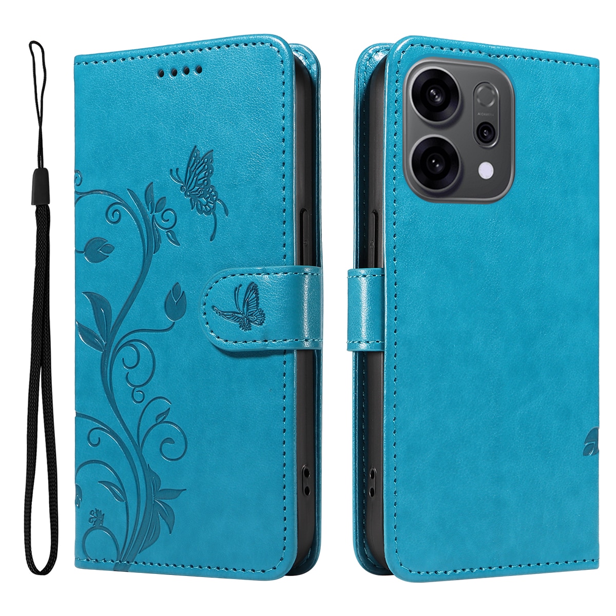 Läderfodral Fjärilar Oppo Reno 14 F Blå