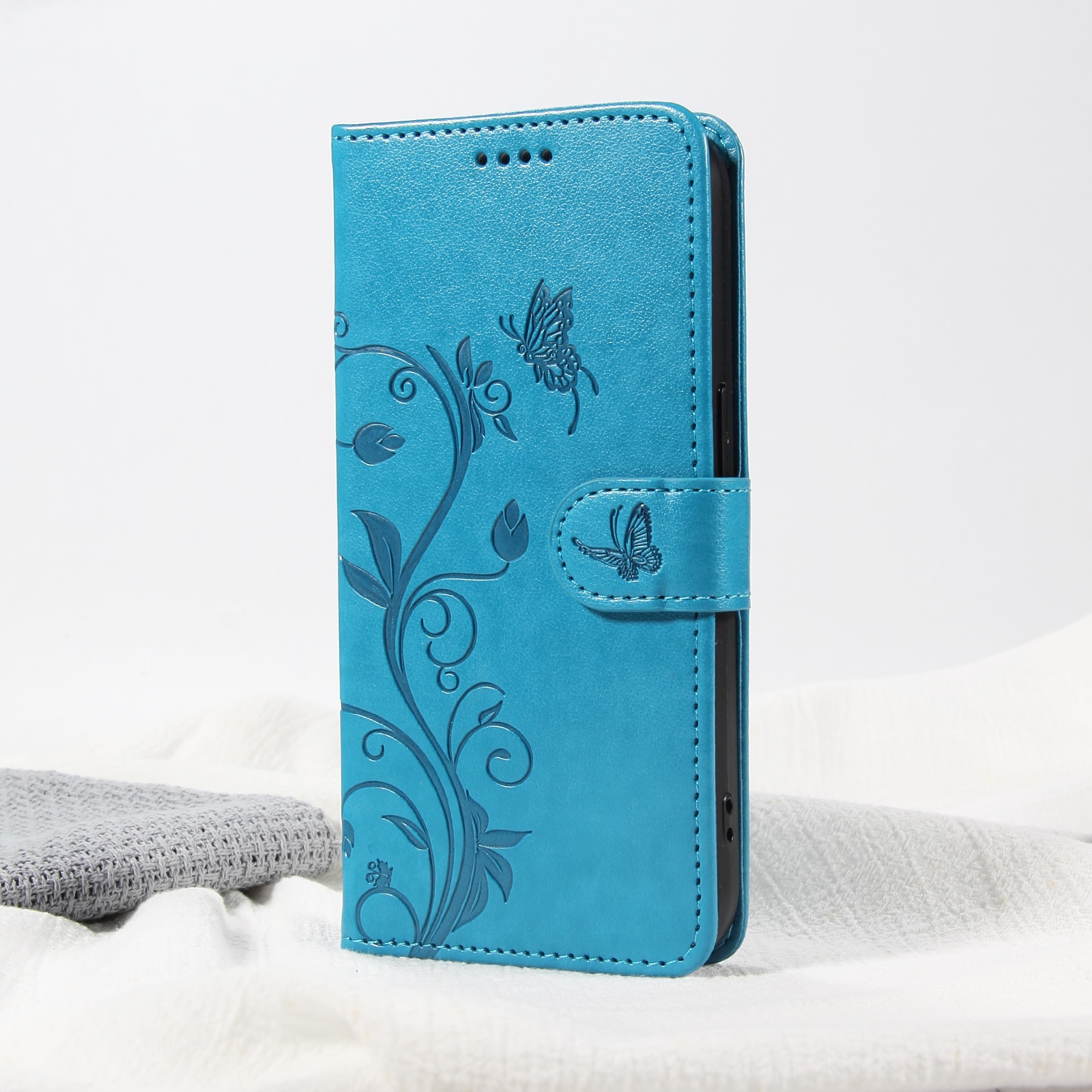 Läderfodral Fjärilar Oppo Reno 14 F Blå