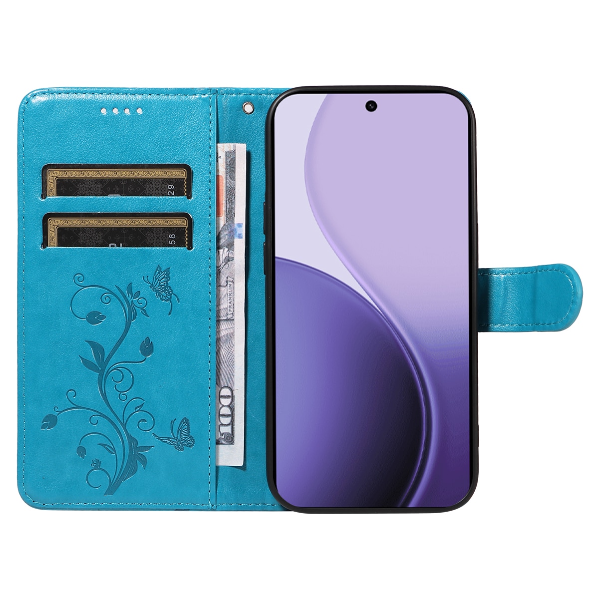 Läderfodral Fjärilar Oppo Reno 14 F Blå