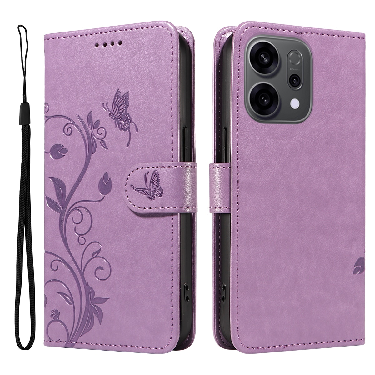 Läderfodral Fjärilar Oppo Reno 14 Lila
