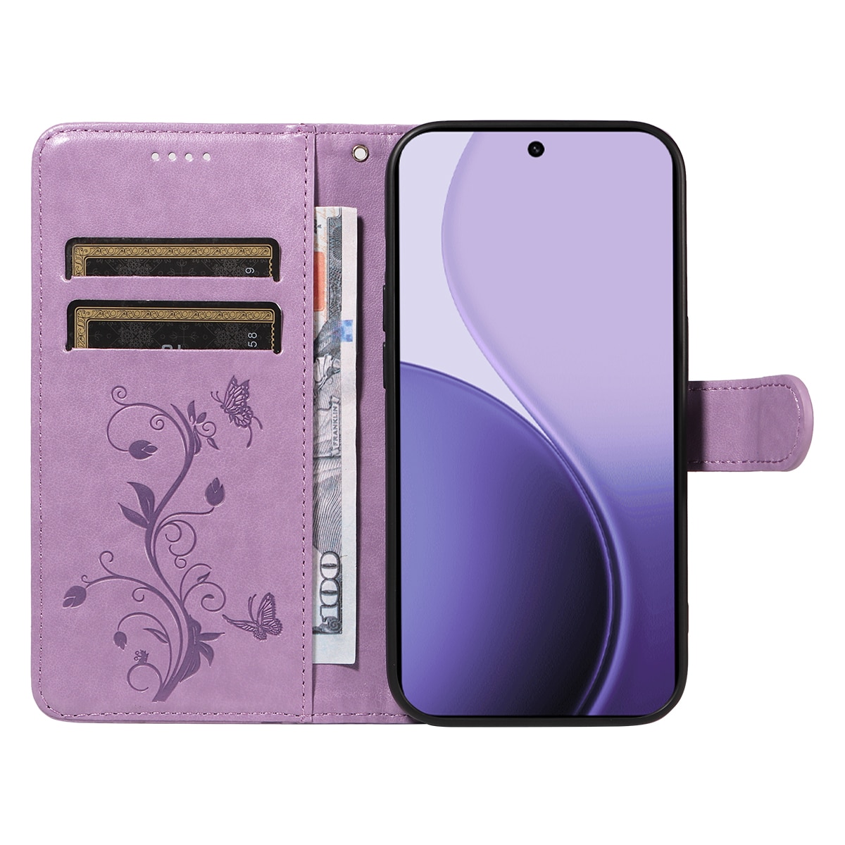 Läderfodral Fjärilar Oppo Reno 14 Lila