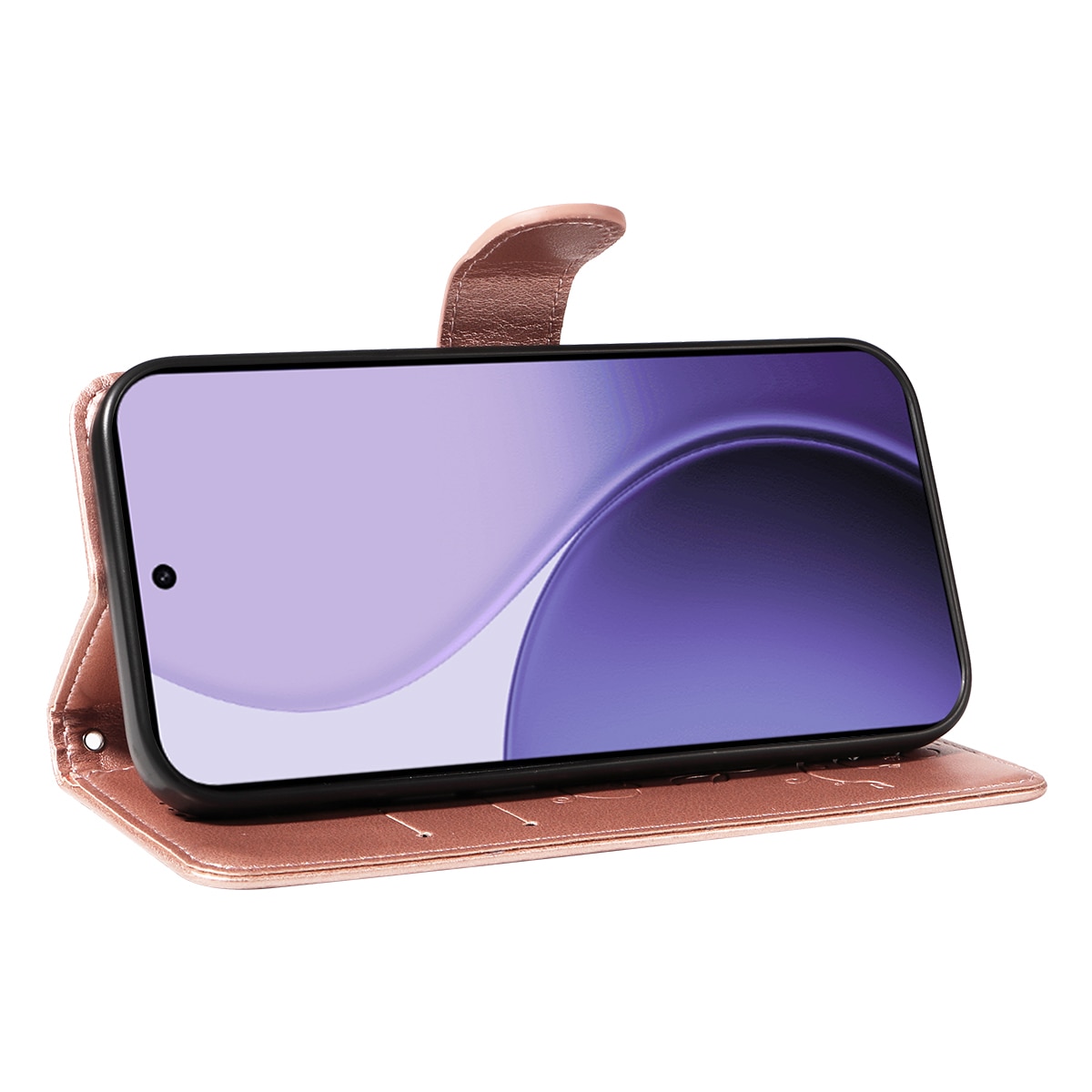 Läderfodral Fjärilar Oppo Reno 14 Roséguld