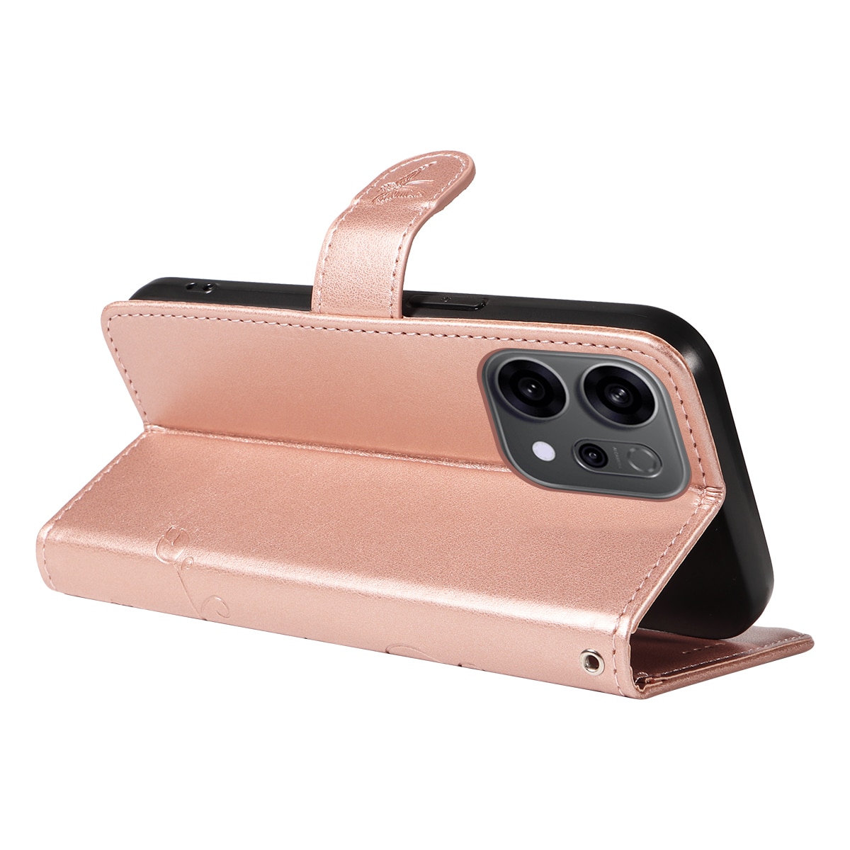 Läderfodral Fjärilar Oppo Reno 14 Roséguld