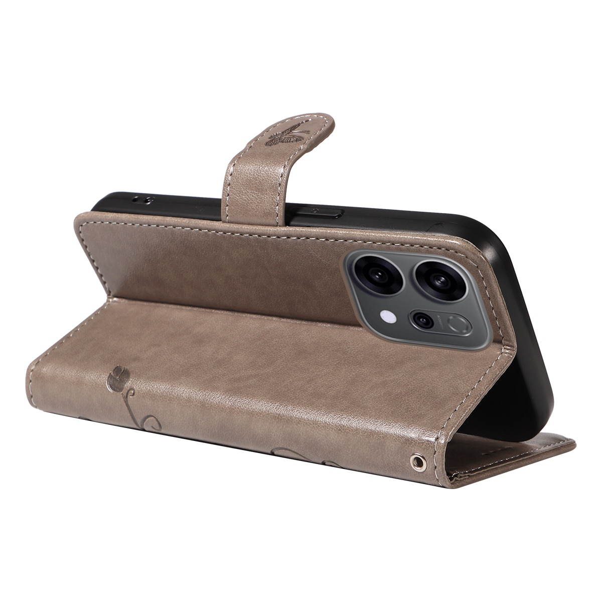 Läderfodral Fjärilar Oppo Reno 14 F Grå