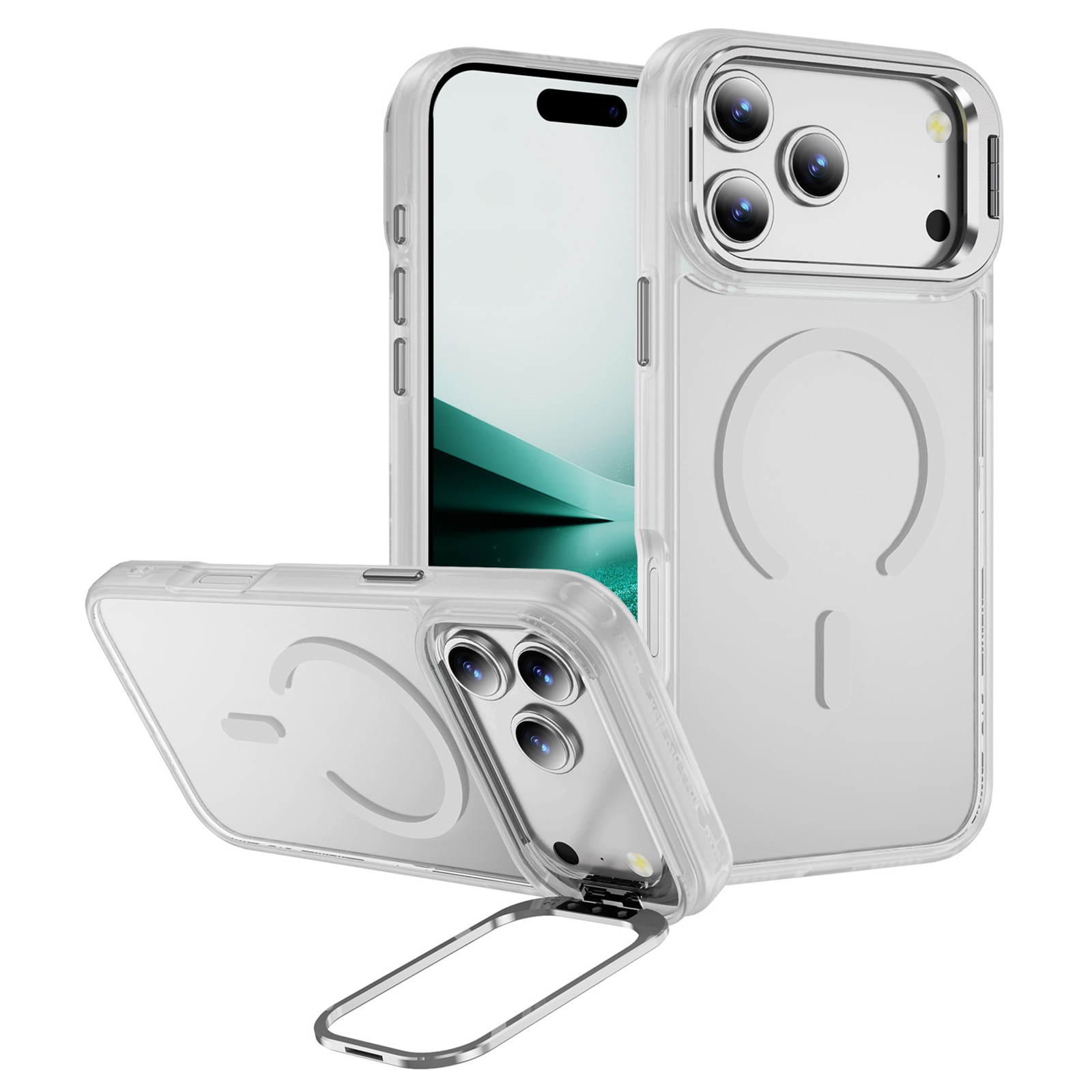Hybridskal Kickstand MagSafe iPhone 17 Pro Max Genomskinlig