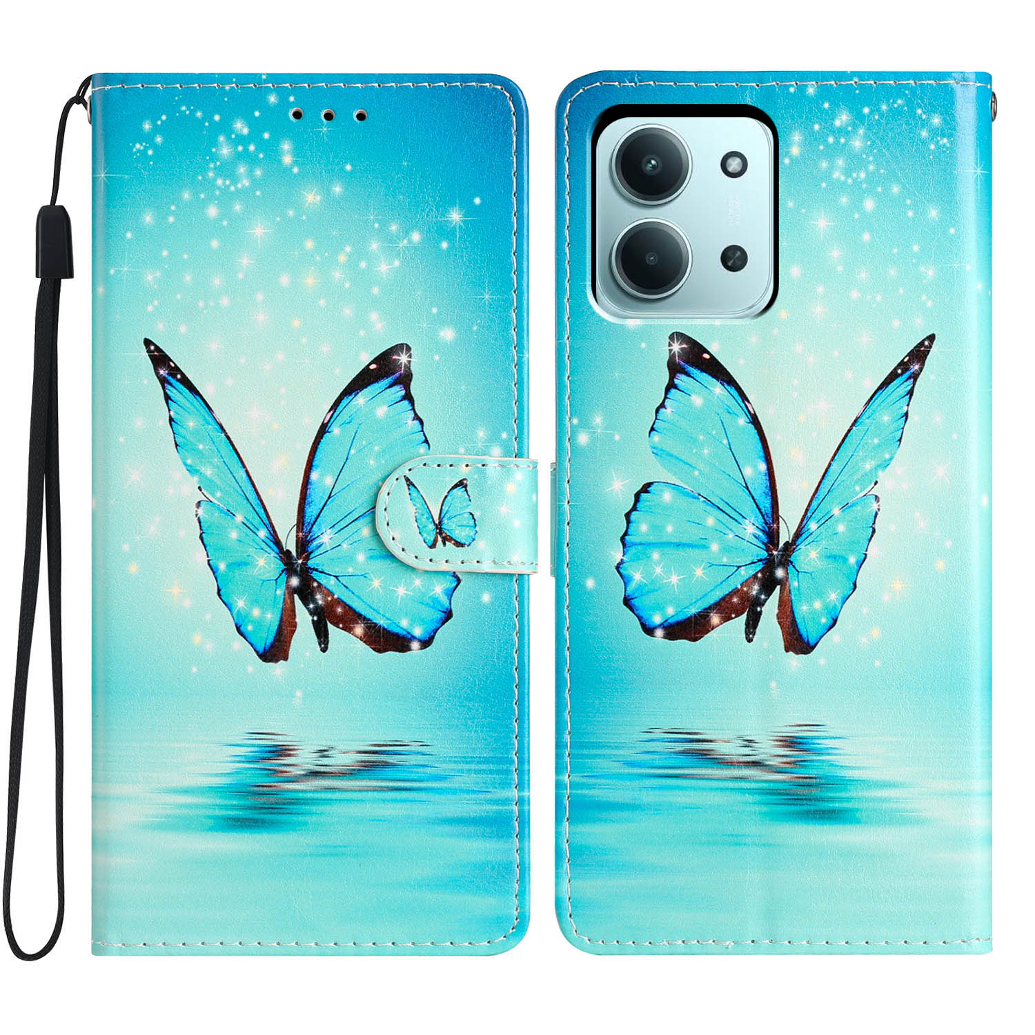 Mobilfodral Xiaomi Redmi 15C blå fjärilar