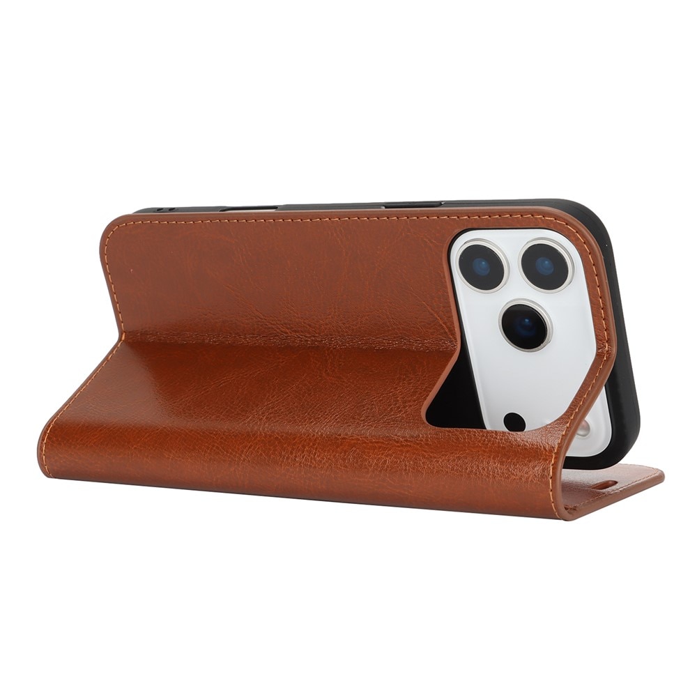 Mobilfodral Äkta Läder iPhone 17 Pro Max Brun