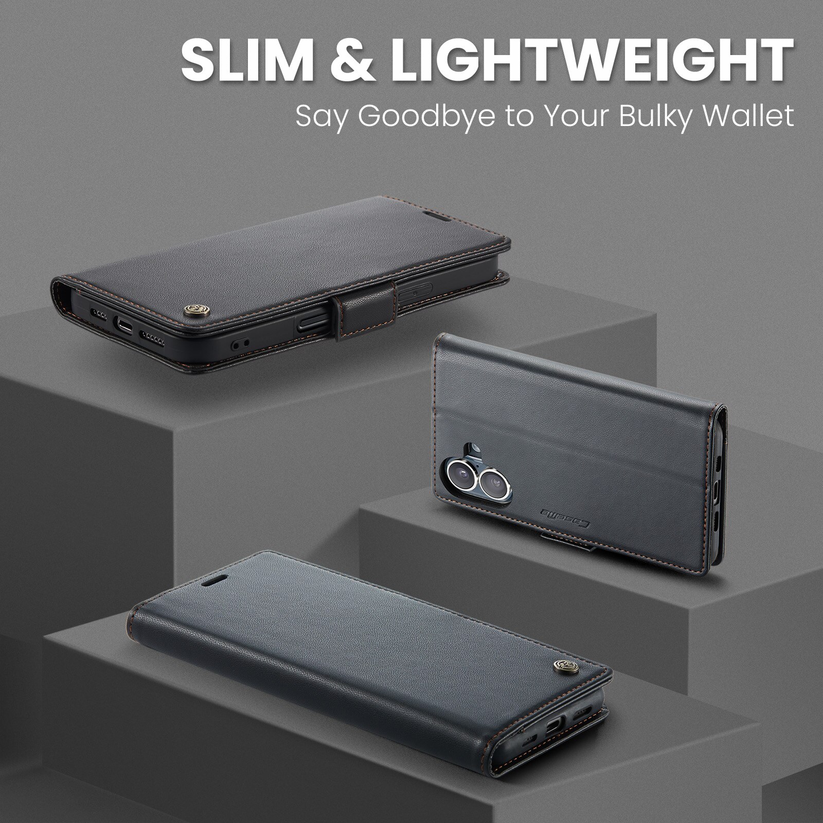 Slim Plånboksfodral RFID-skydd iPhone 17 Svart