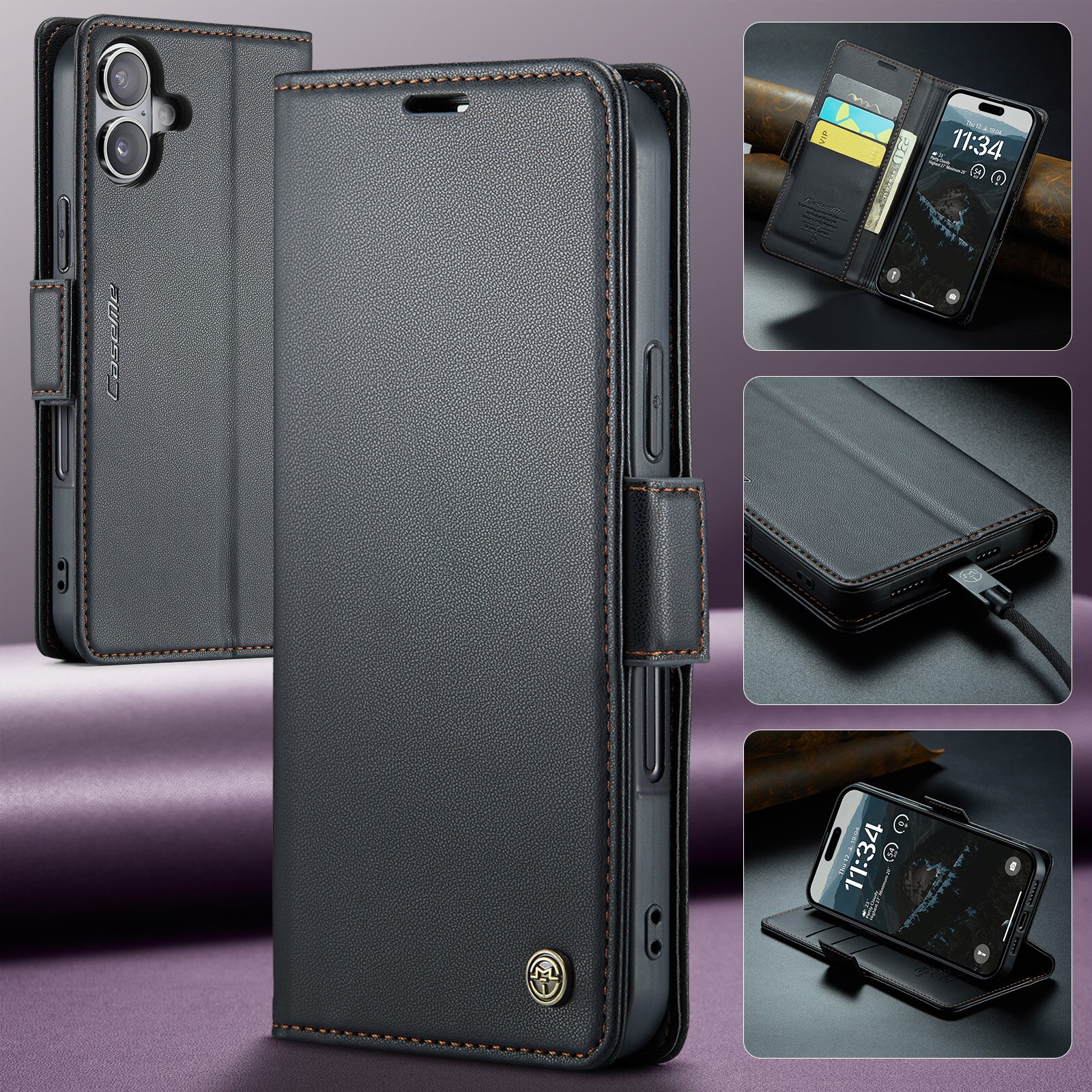 Slim Plånboksfodral RFID-skydd iPhone 17 Svart