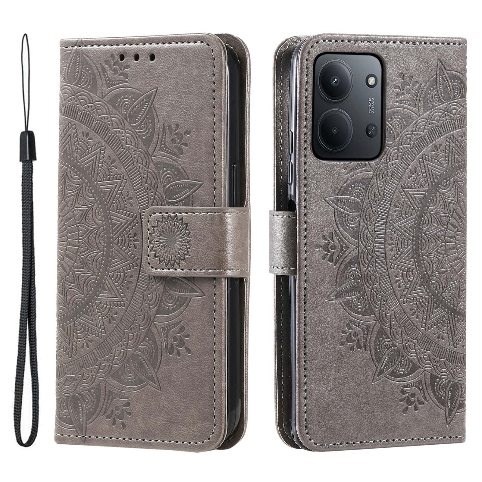 Läderfodral Mandala Xiaomi Redmi 15C Grå