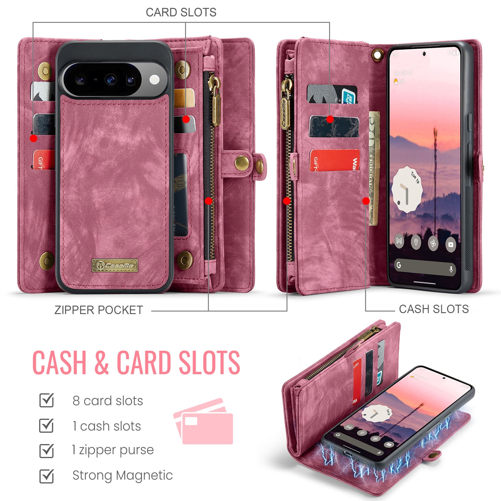 Multi-slot Plånboksfodral Google Pixel 10 Pro Röd