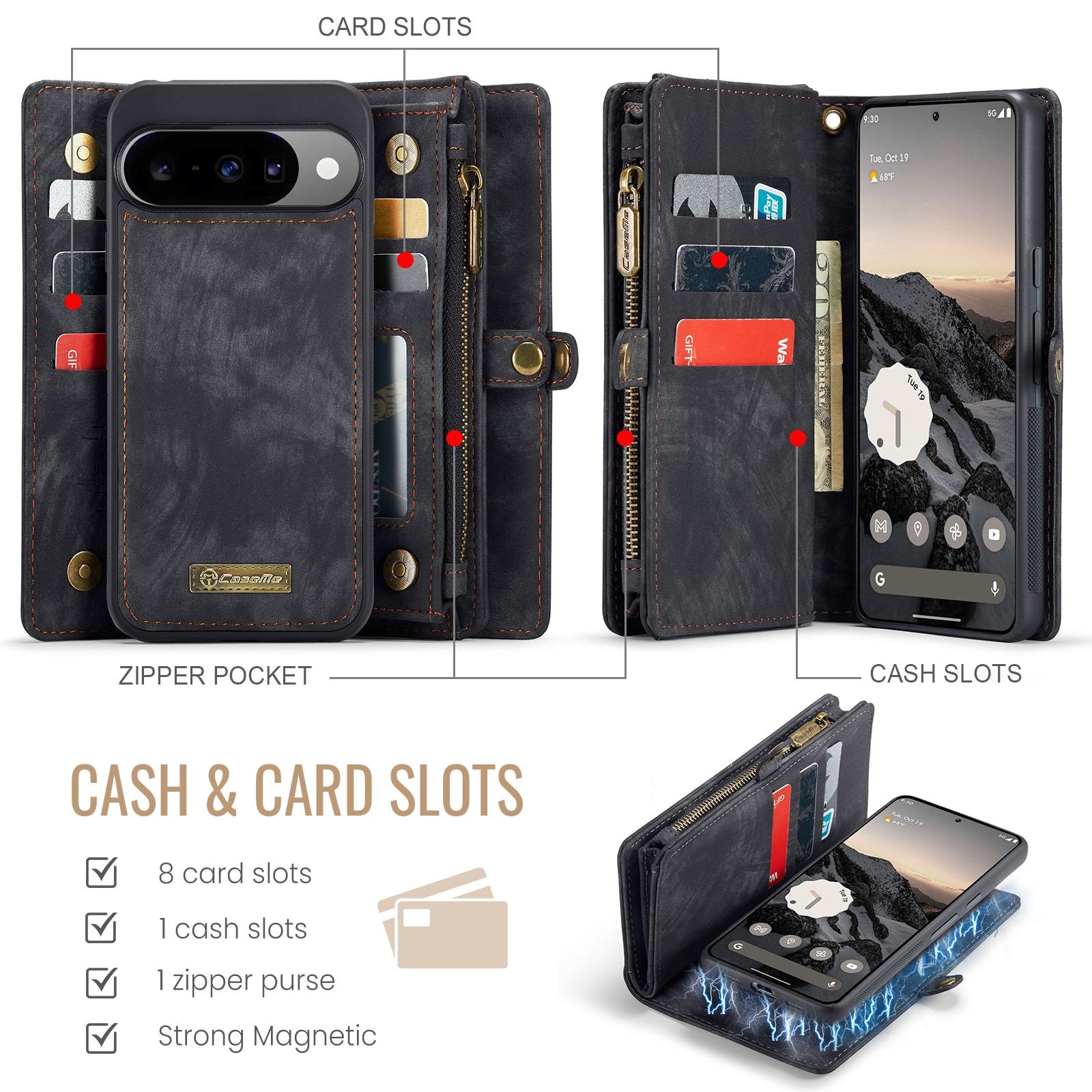 Multi-slot Plånboksfodral Google Pixel 10 Pro Grå