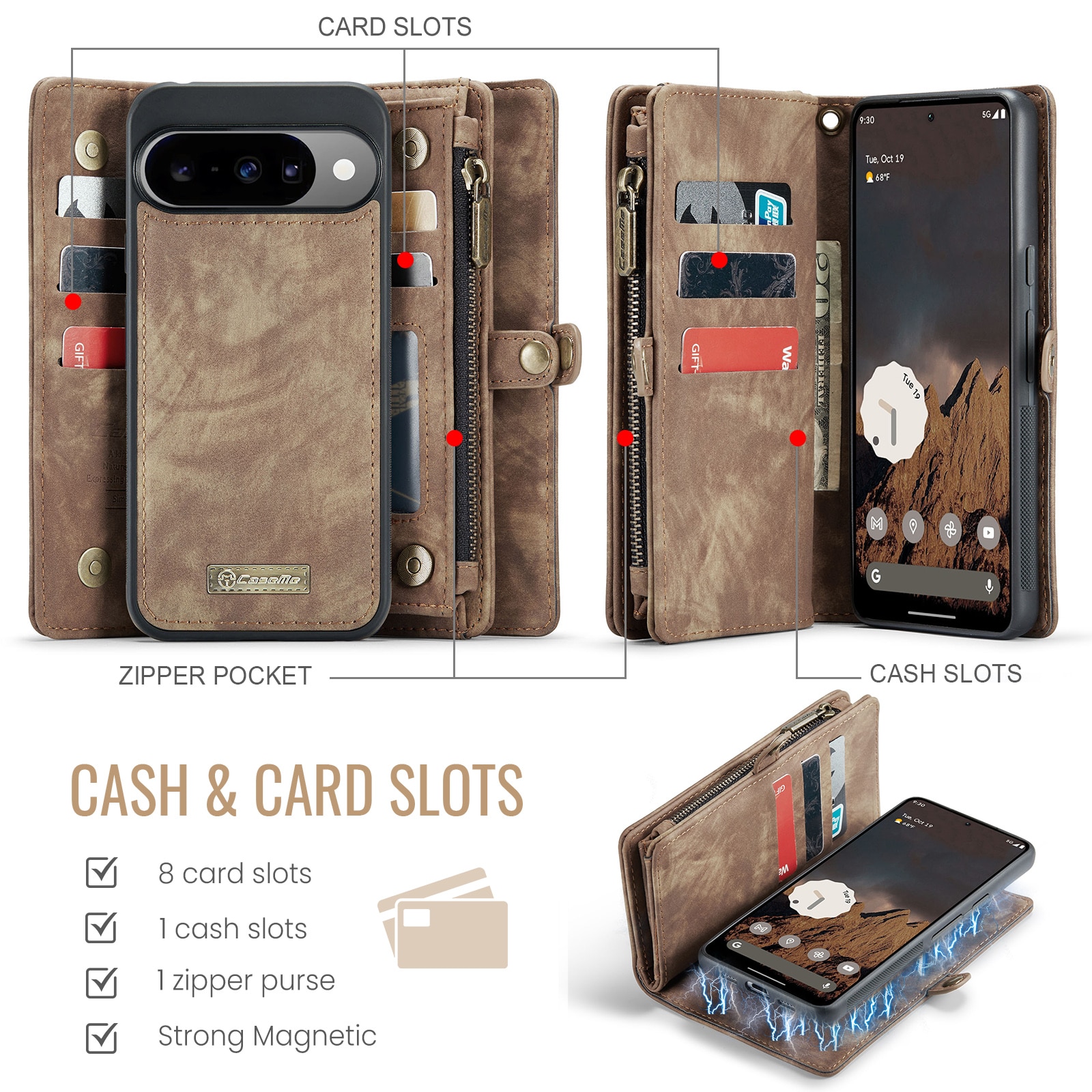 Multi-slot Plånboksfodral Google Pixel 10 Brun