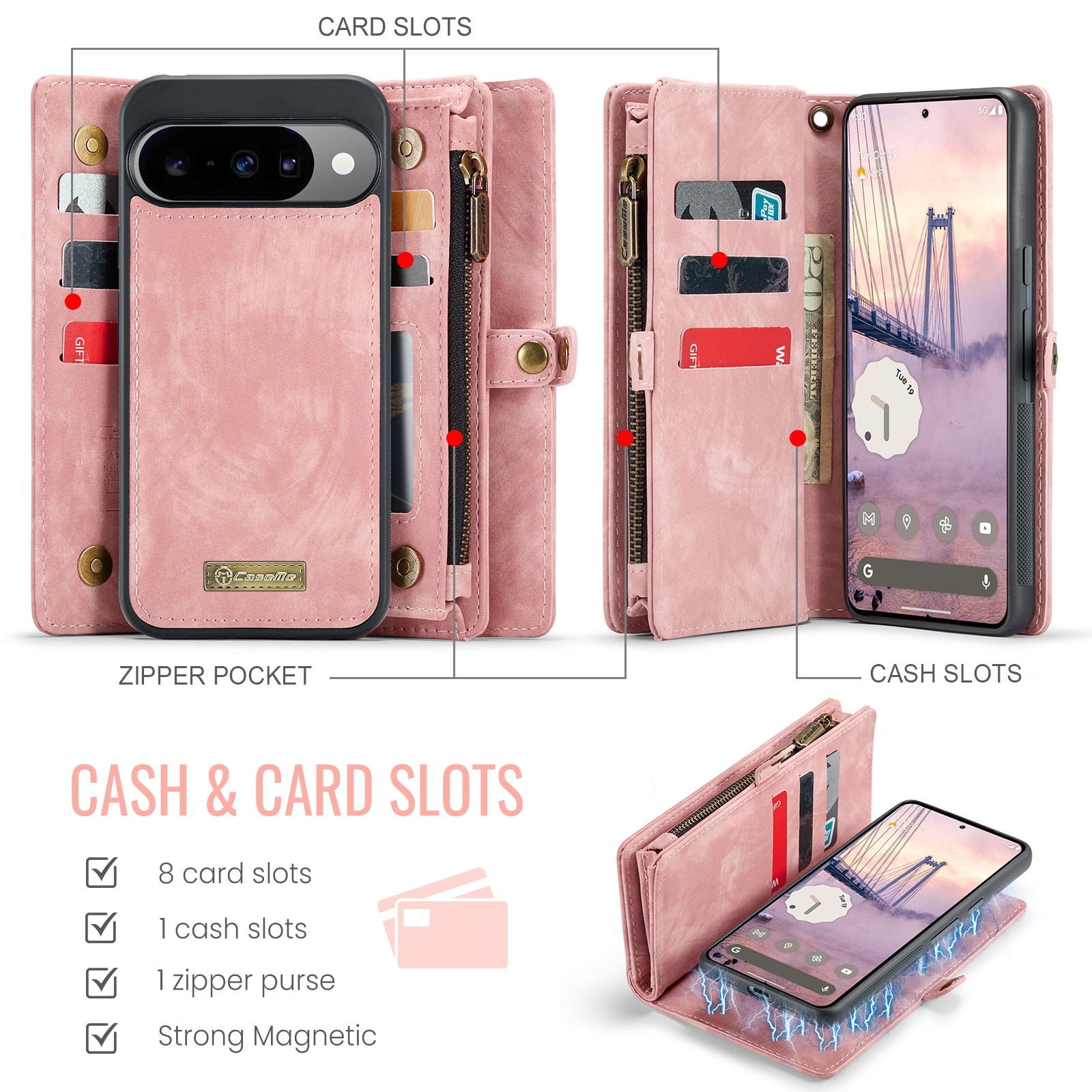 Multi-slot Plånboksfodral Google Pixel 10 Rosa