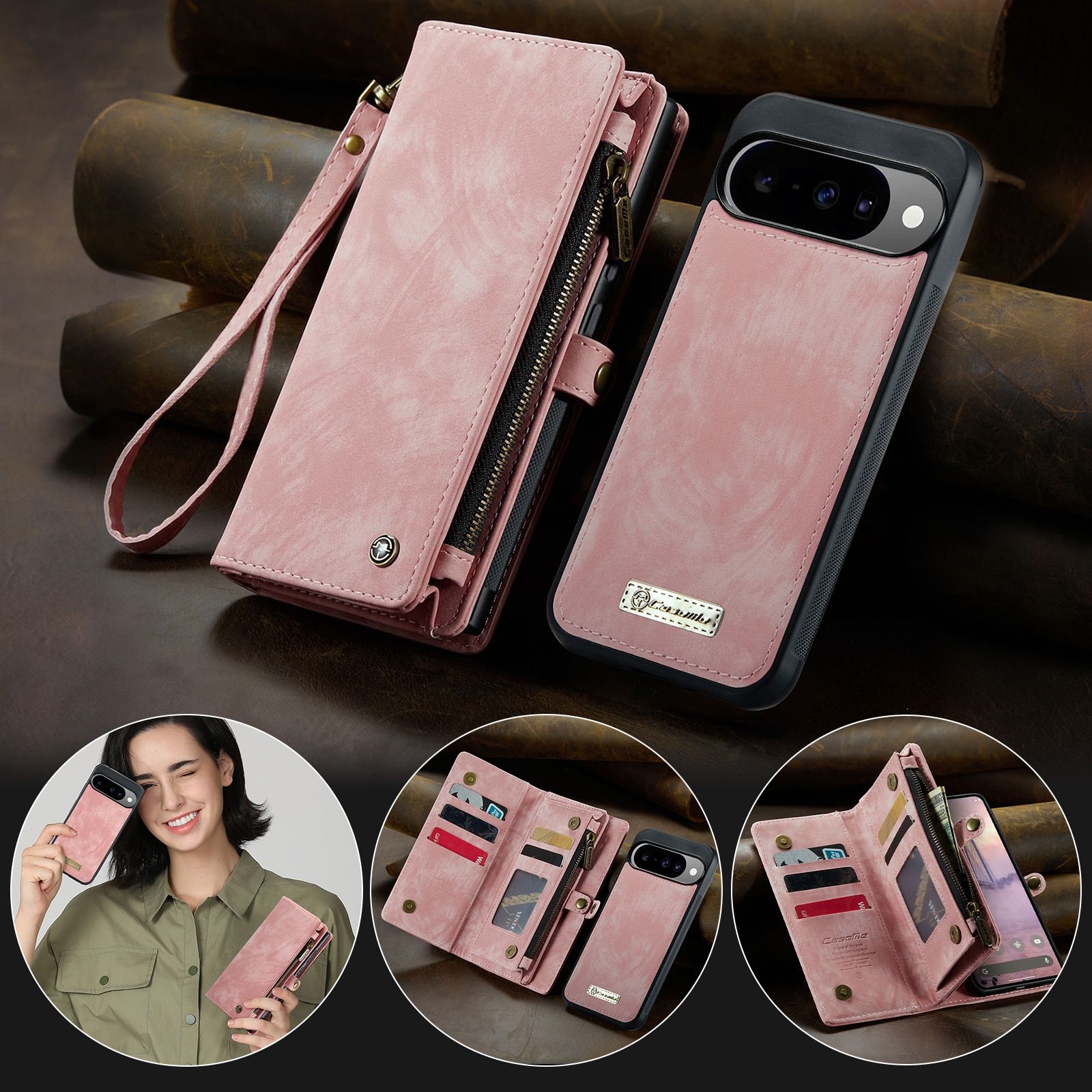 Multi-slot Plånboksfodral Google Pixel 10 Rosa