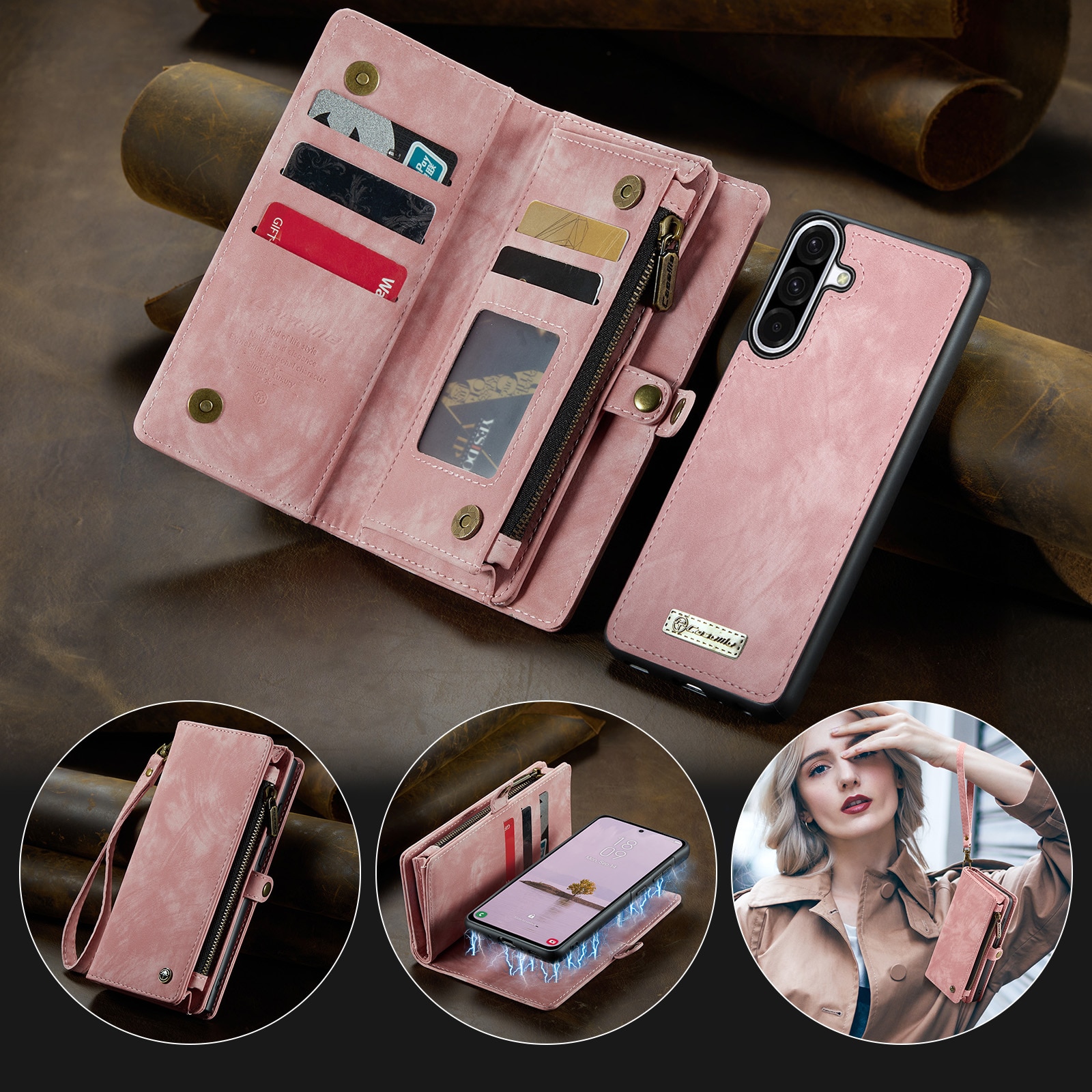 Multi-slot Plånboksfodral Samsung Galaxy A17 Rosa