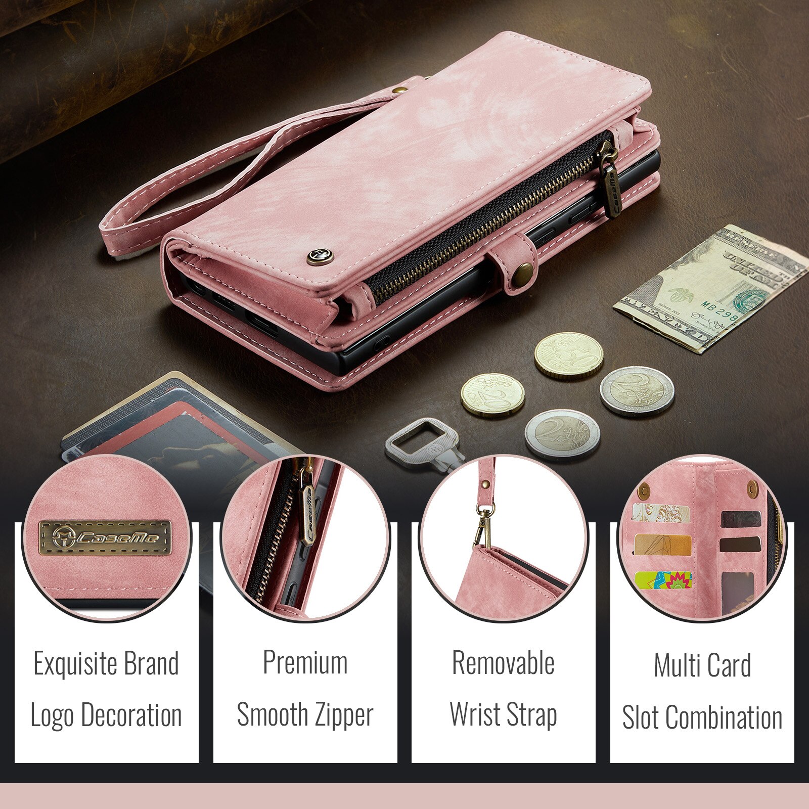 Multi-slot Plånboksfodral Samsung Galaxy A17 Rosa