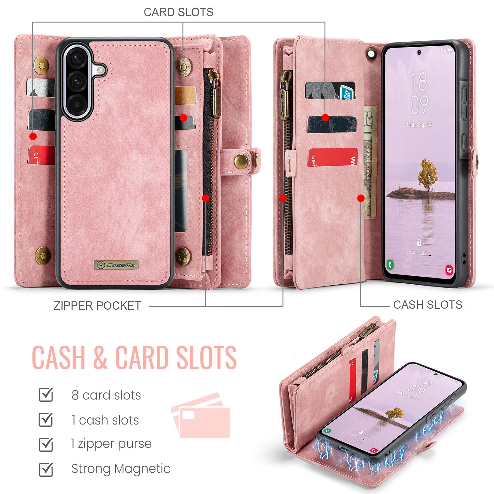 Multi-slot Plånboksfodral Samsung Galaxy A17 Rosa