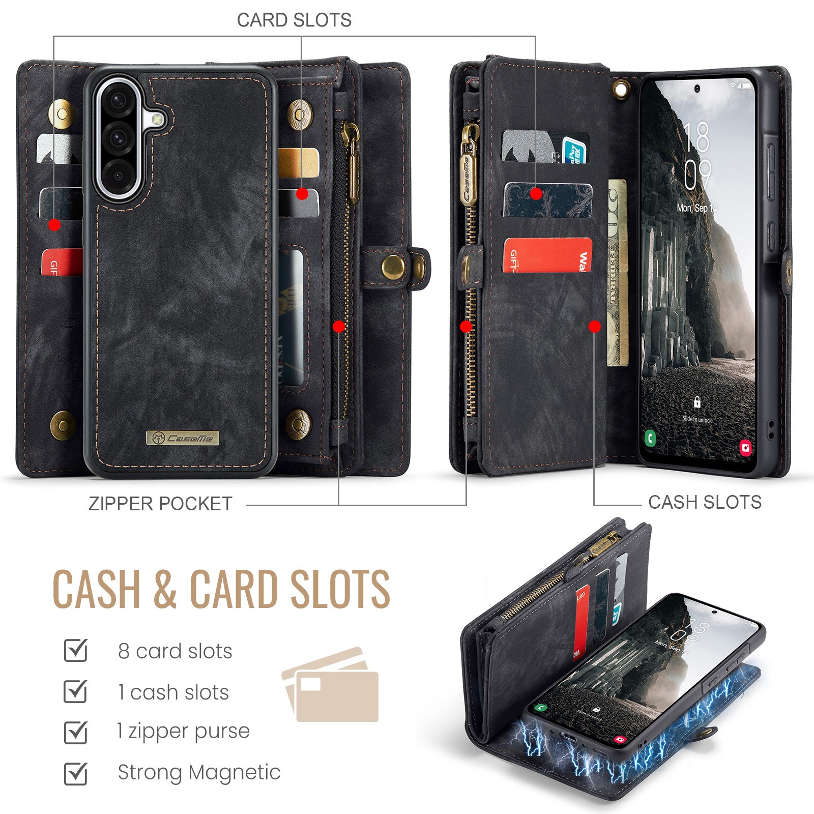 Multi-slot Plånboksfodral Samsung Galaxy A17 Grå