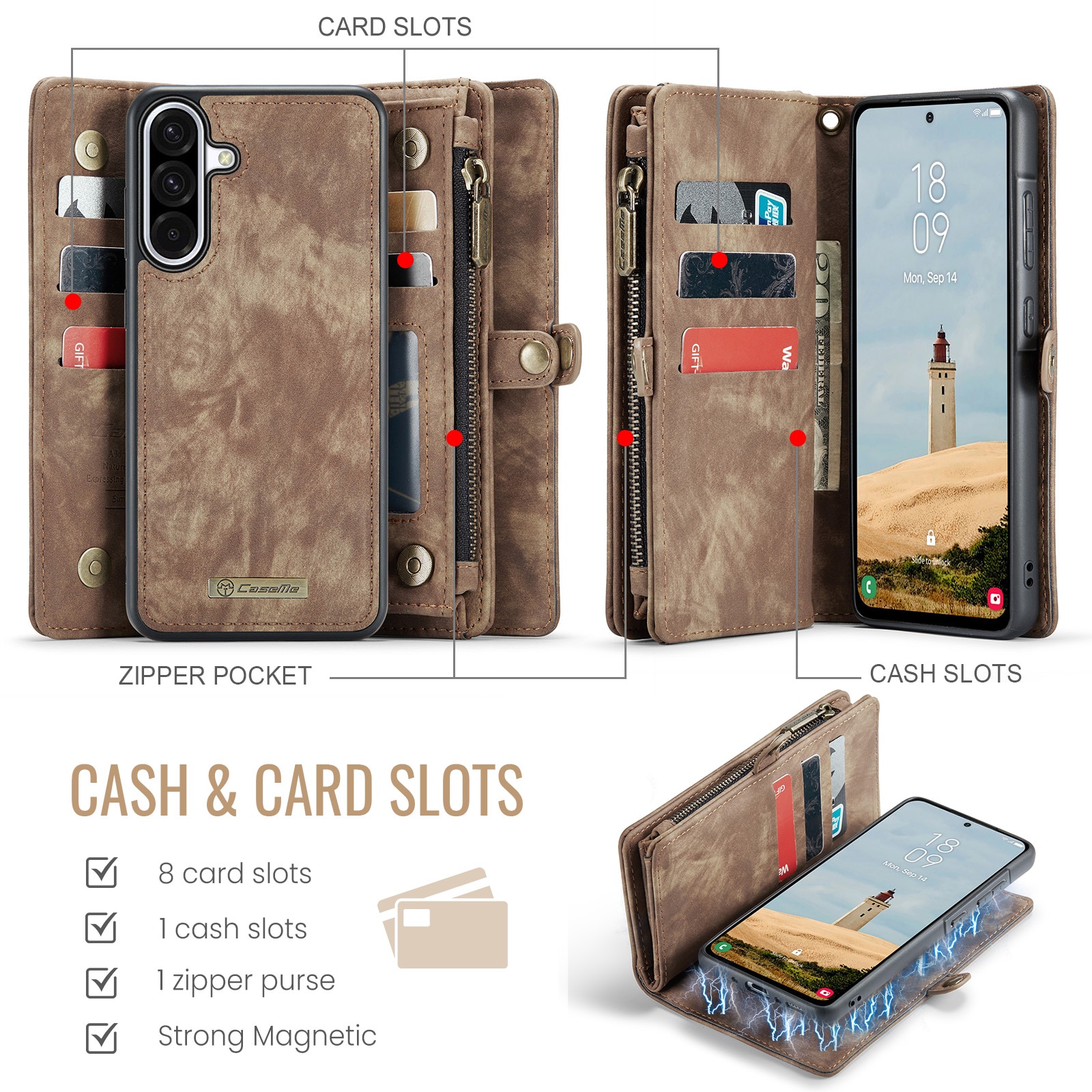Multi-slot Plånboksfodral Samsung Galaxy A17 Brun
