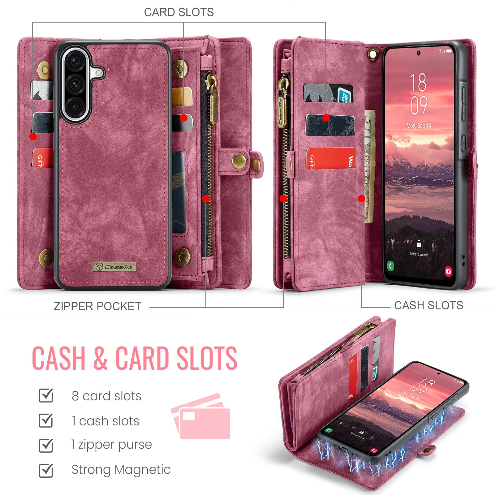 Multi-slot Plånboksfodral Samsung Galaxy A17 Röd
