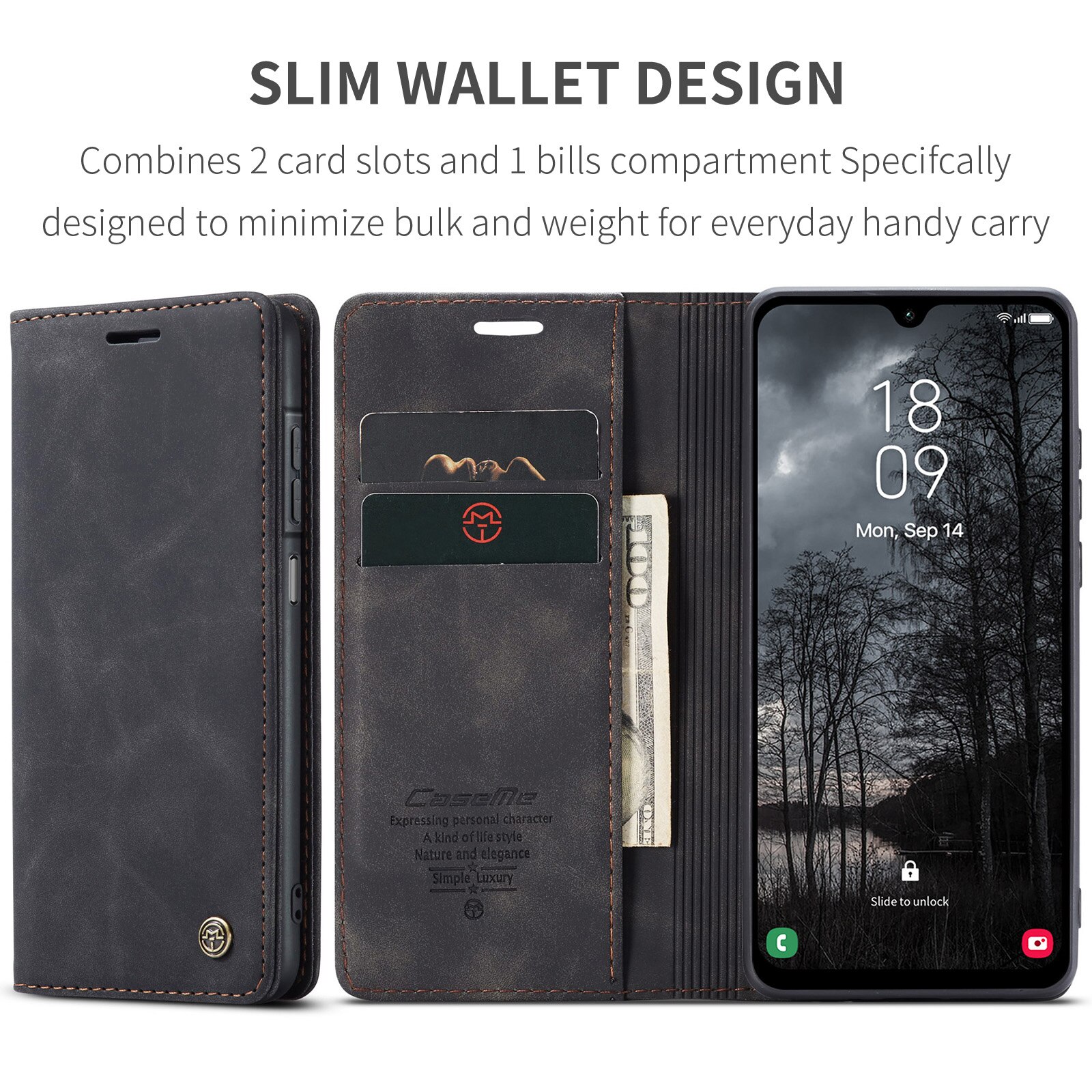 Slim Plånboksfodral Samsung Galaxy A17 Svart