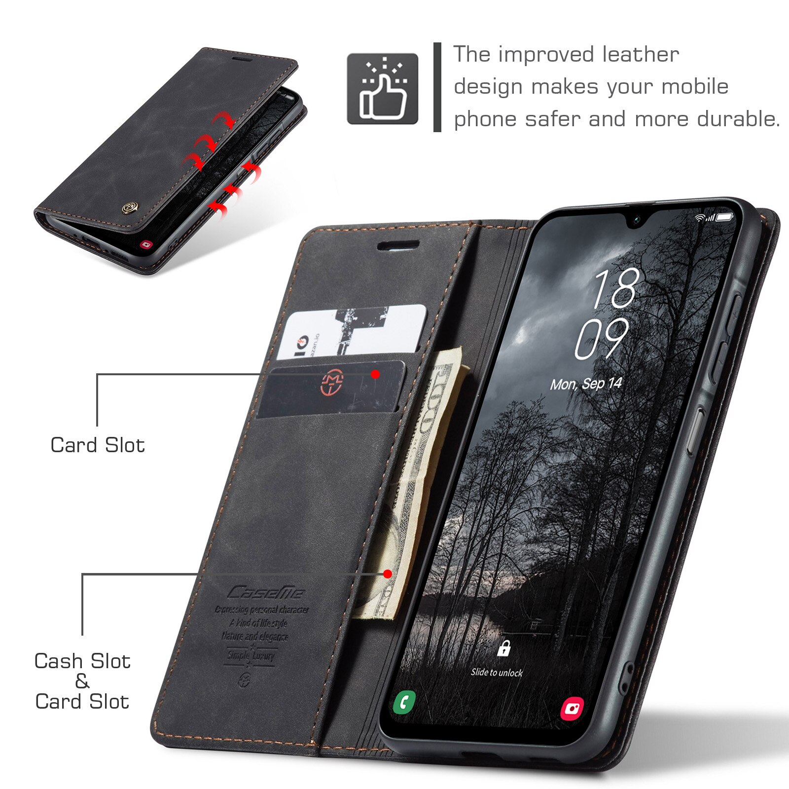 Slim Plånboksfodral Samsung Galaxy A17 Svart