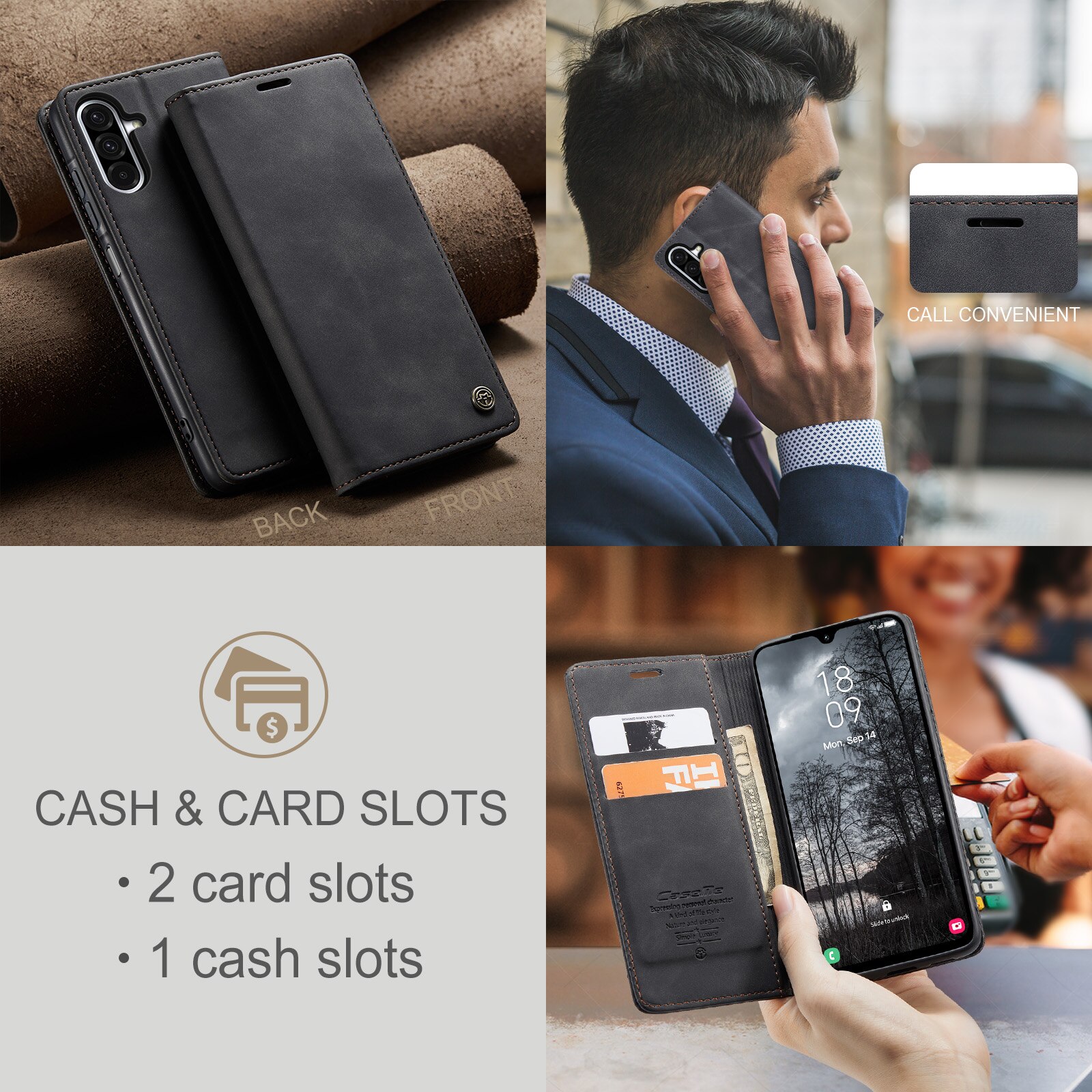 Slim Plånboksfodral Samsung Galaxy A17 Svart