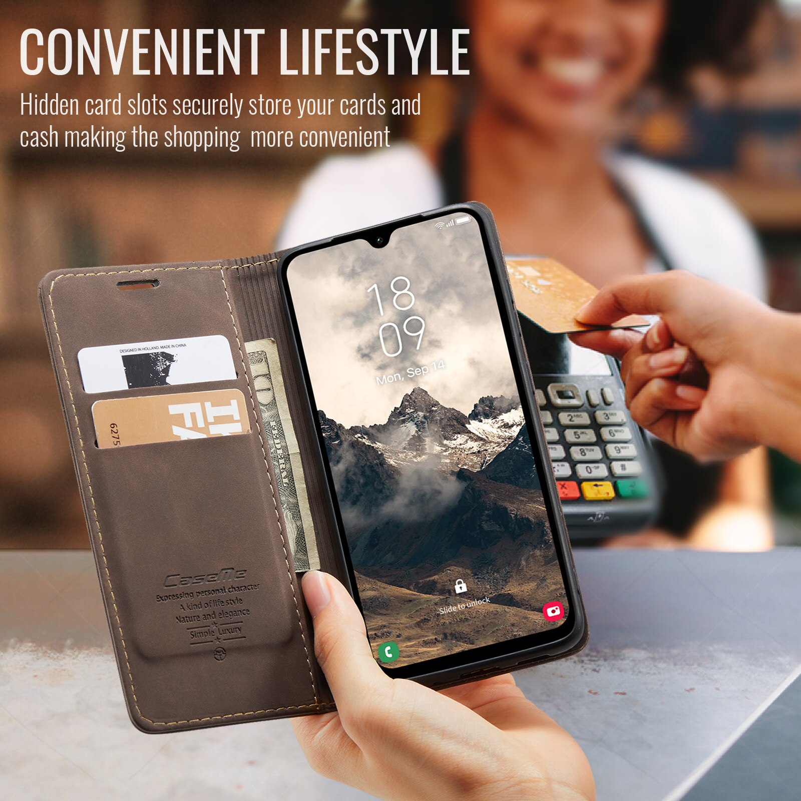 Slim Plånboksfodral Samsung Galaxy A17 Brun