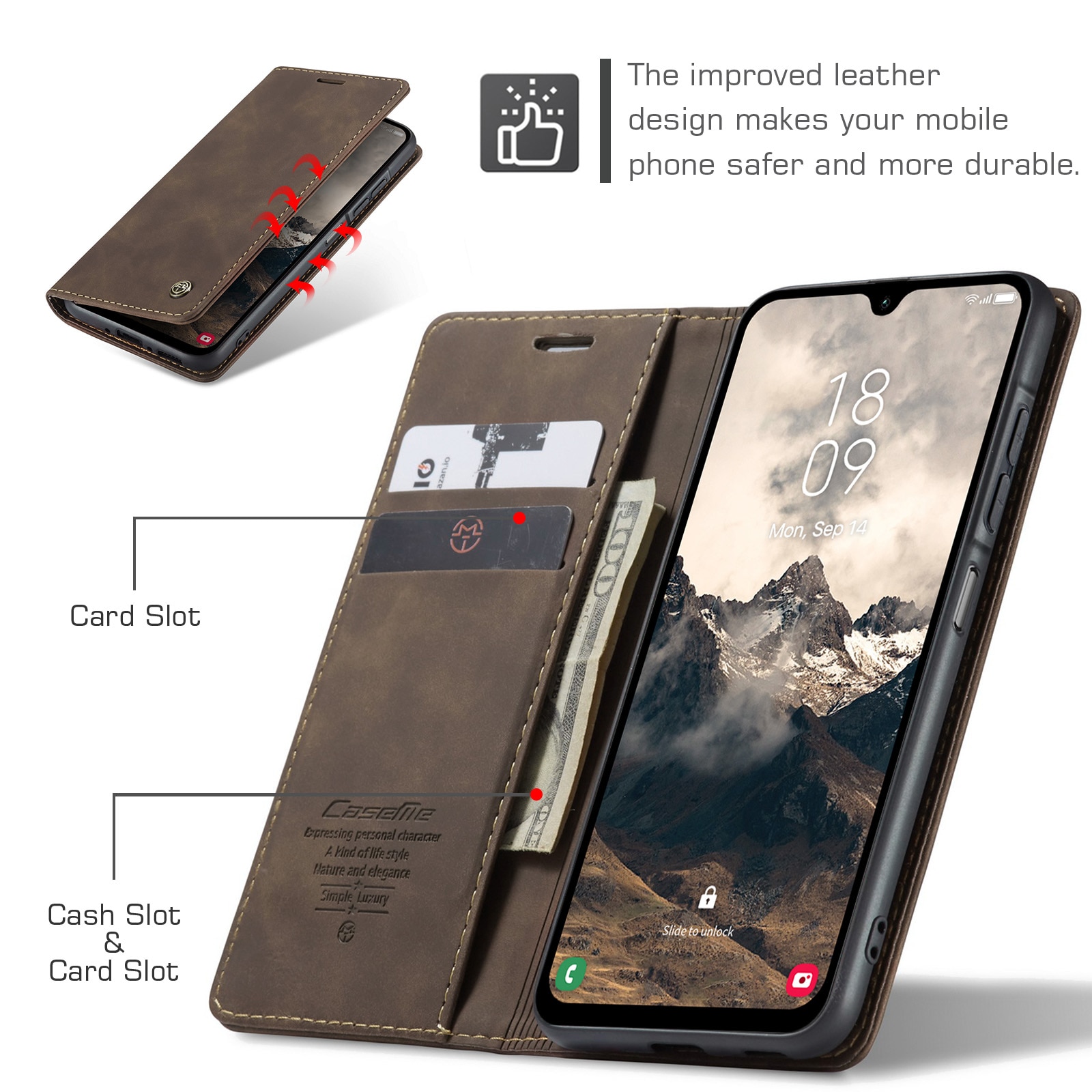 Slim Plånboksfodral Samsung Galaxy A17 Brun