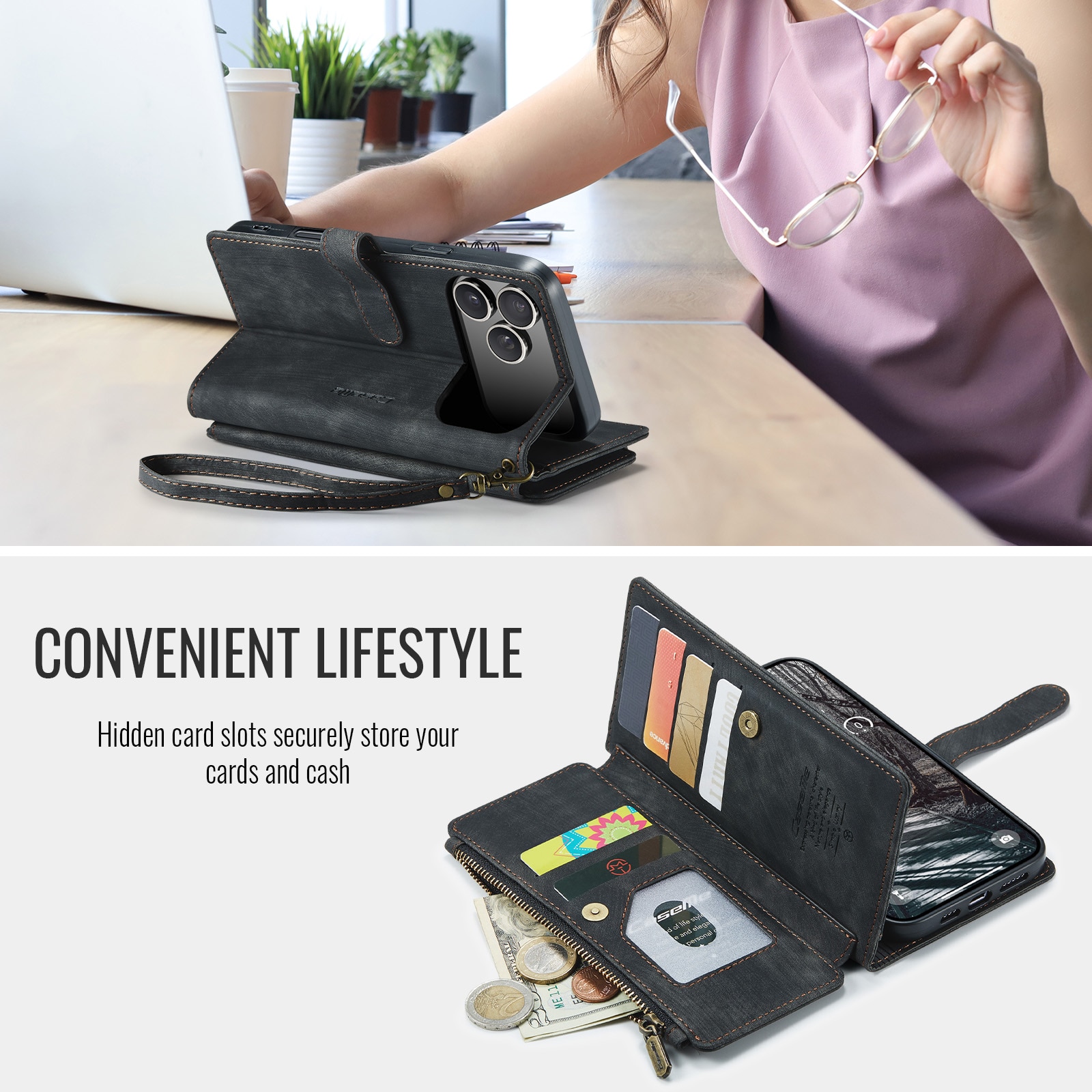 Multi-slot Plånboksfodral iPhone 17 Pro Grå