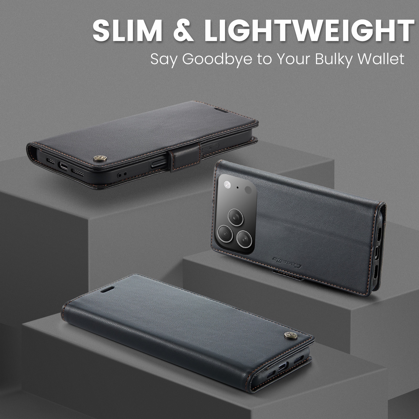 Slim Plånboksfodral RFID-skydd iPhone 17 Pro Svart