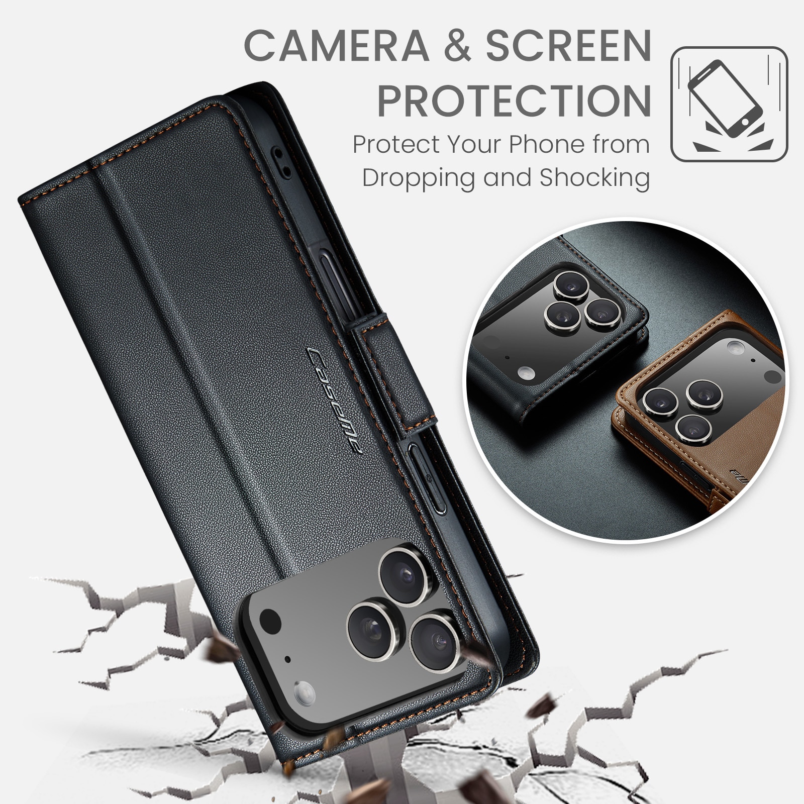 Slim Plånboksfodral RFID-skydd iPhone 17 Pro Svart