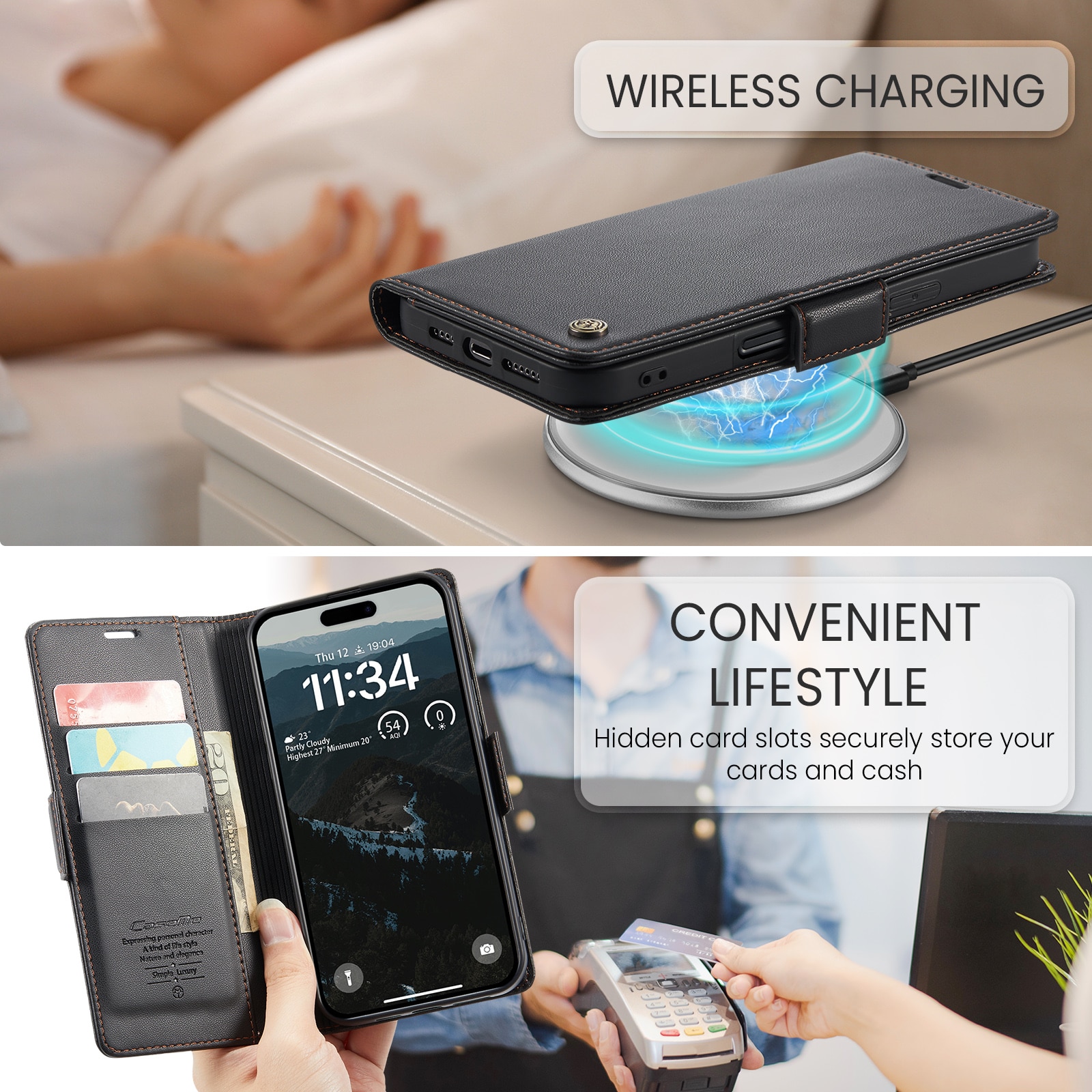Slim Plånboksfodral RFID-skydd iPhone 17 Pro Svart